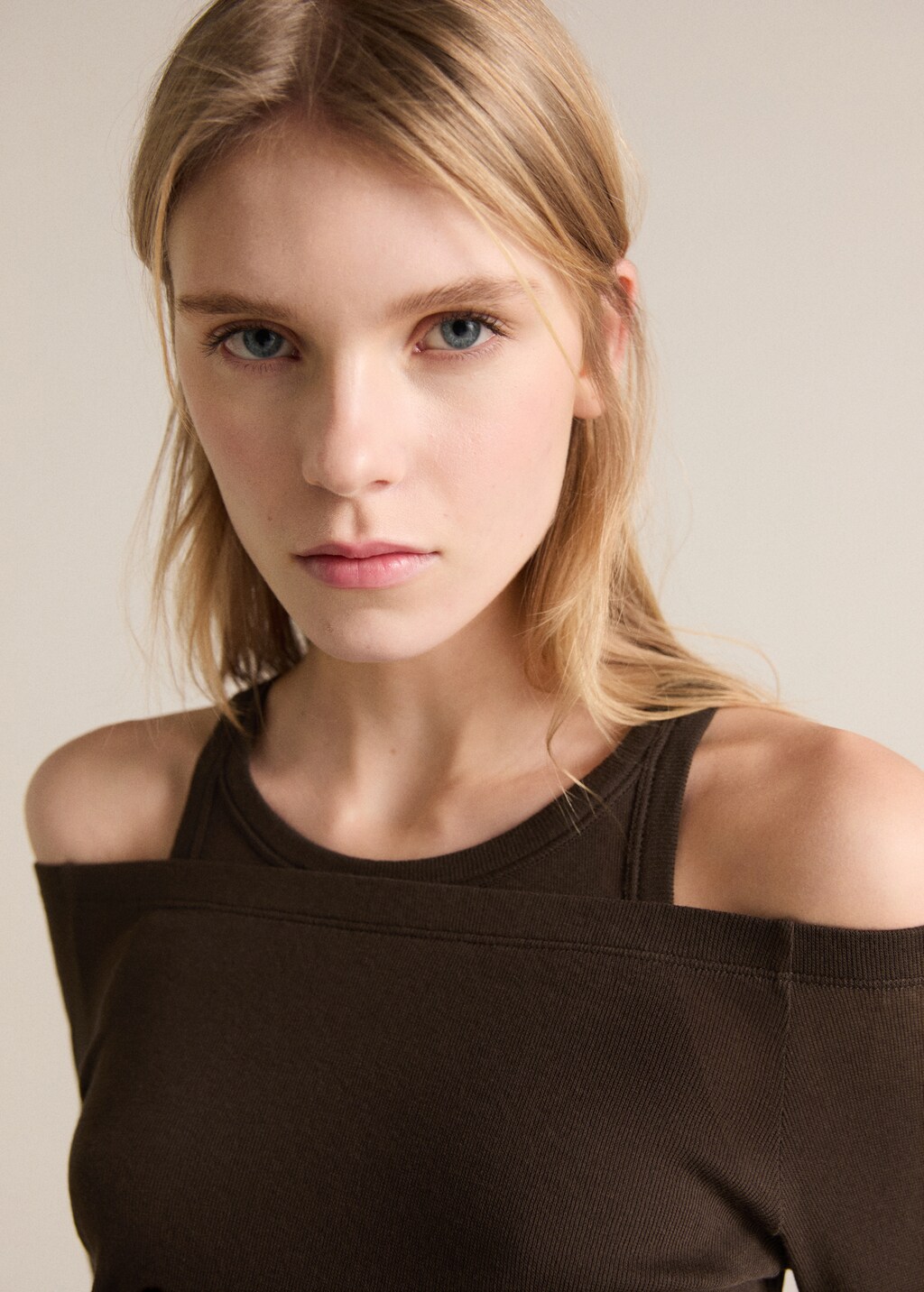 Contrasting cotton-blend T-shirt - Brown