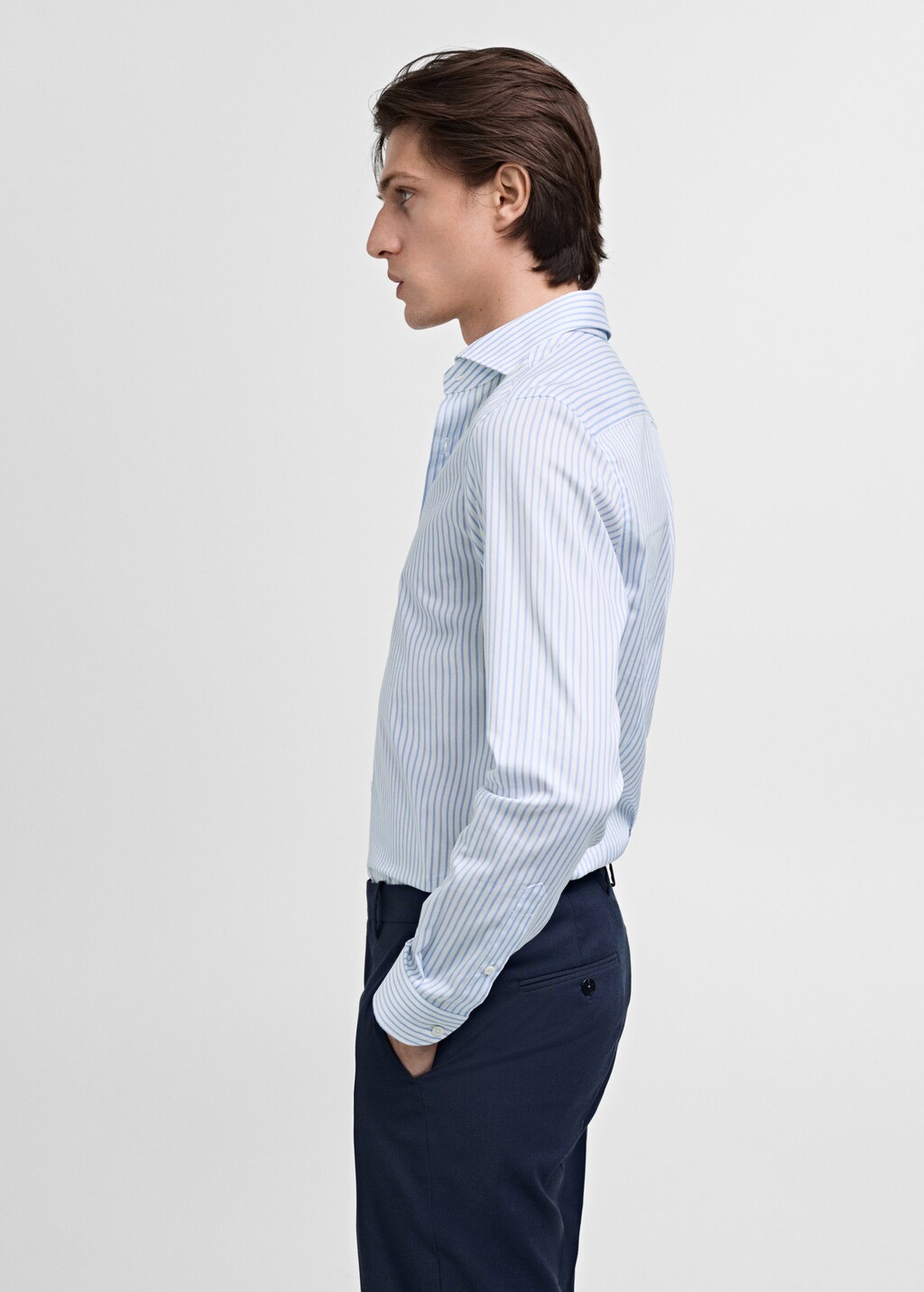 Slim fit cotton striped suit shirt - Sky Blue