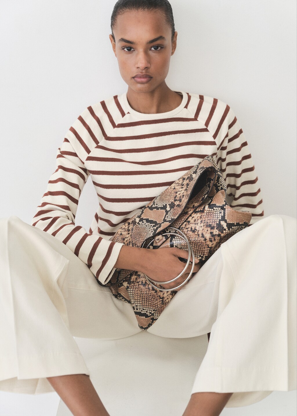 Striped round-neck sweatshirt - Navy