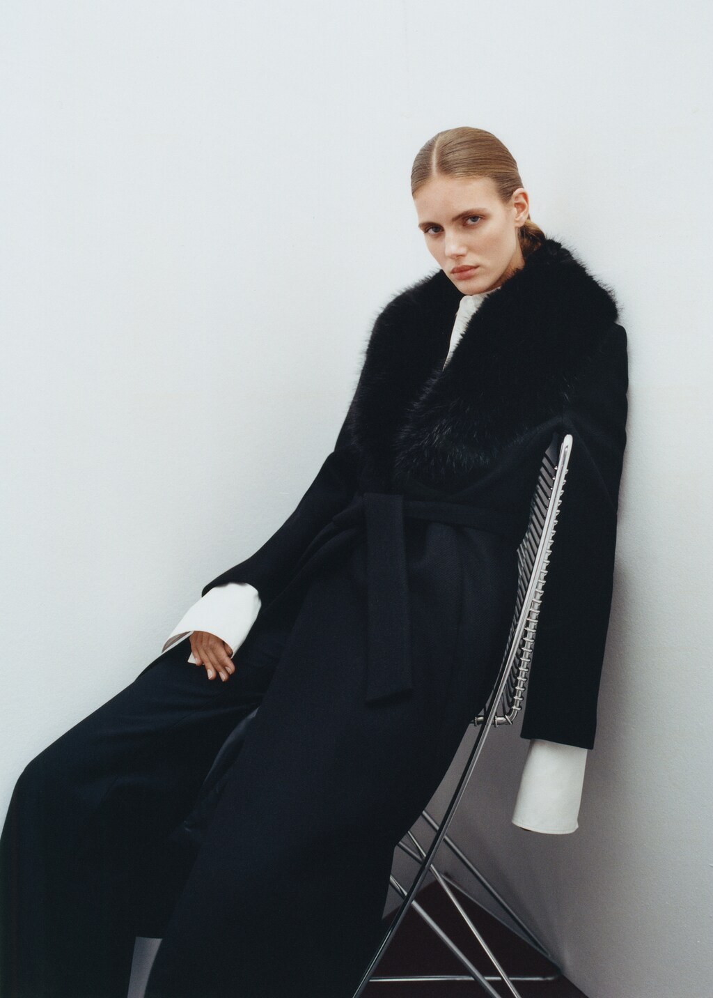 Butter wool coat with detachable collar - Light/Pastel Grey