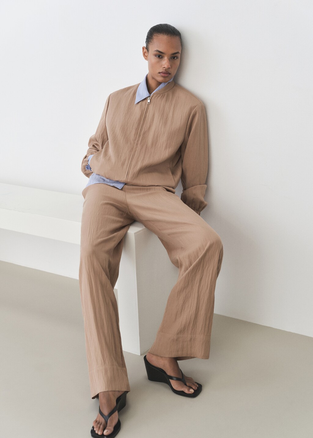 Straight lyocell texture pants - Medium Brown