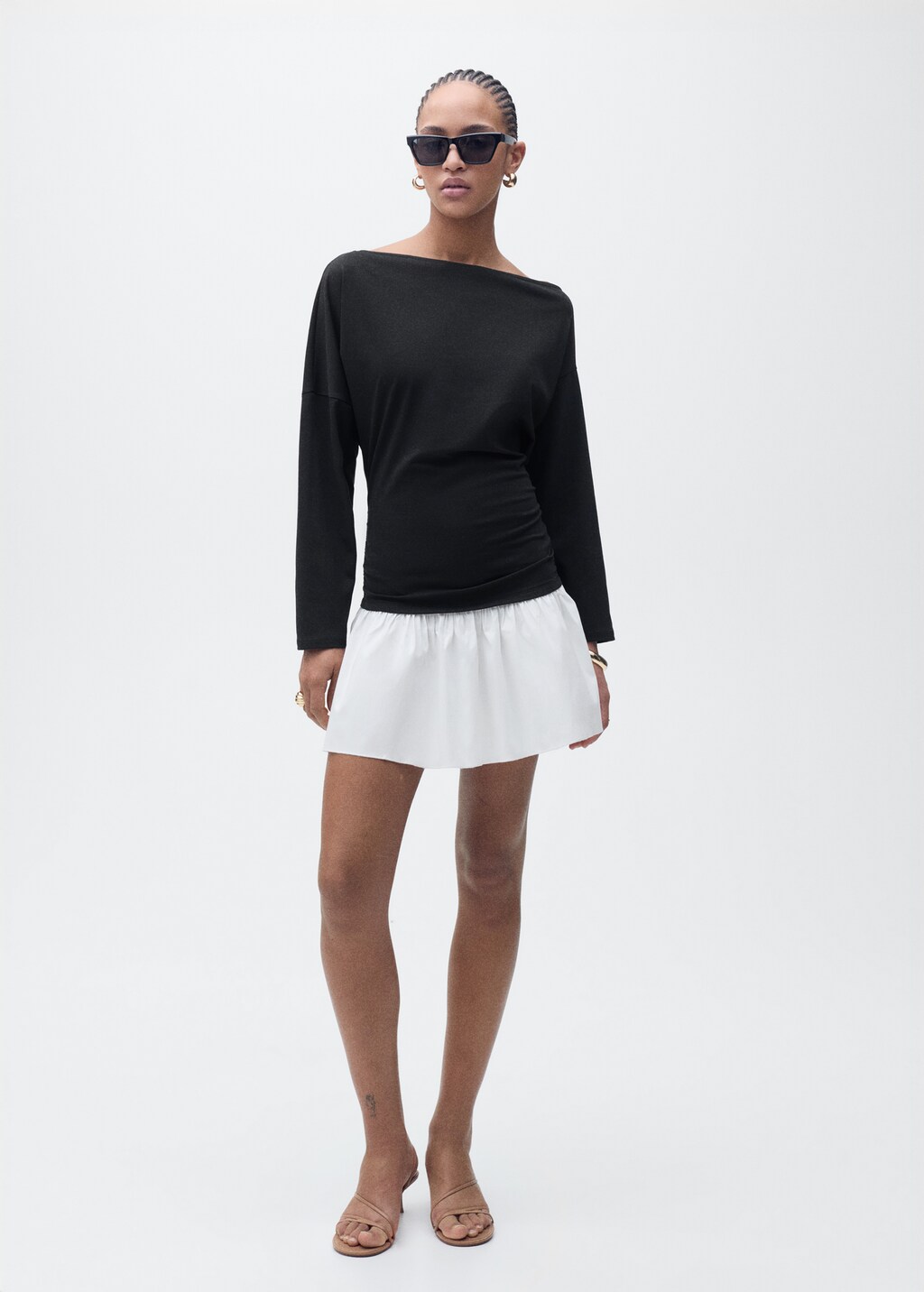 Short combined fabric draped dress - Black