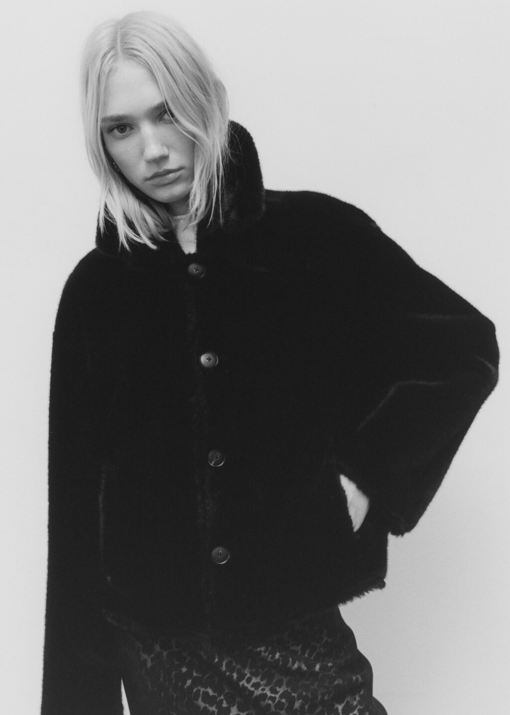 Double-sided leather-effect jacket with pockets - Black