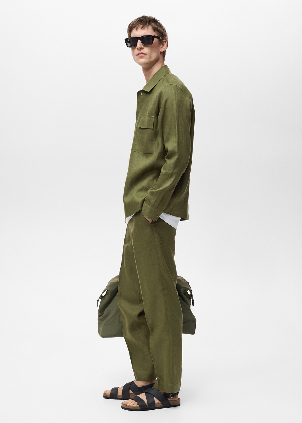 100% linen overshirt with pockets - Sand