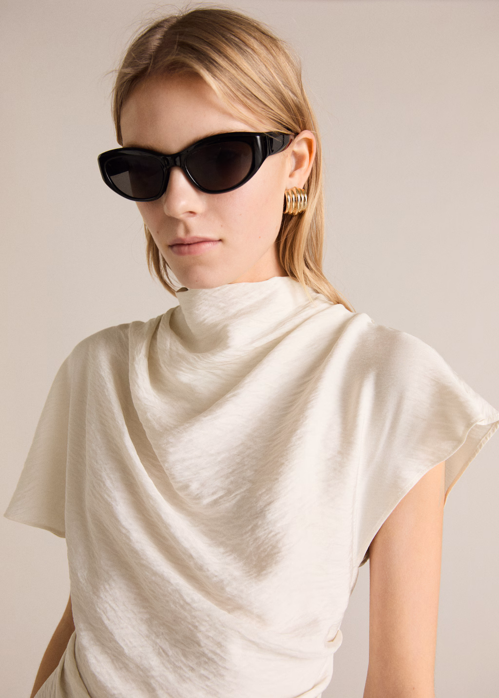 Textured draped blouse - Ecru