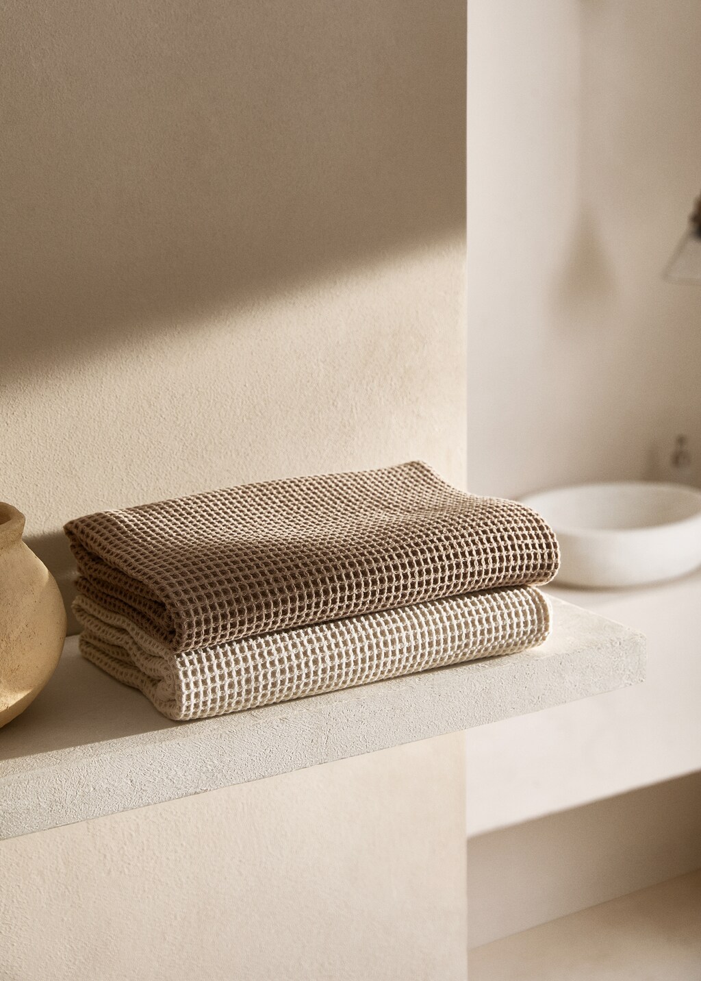 100% cotton waffle bath towel 90x150cm - Ecru