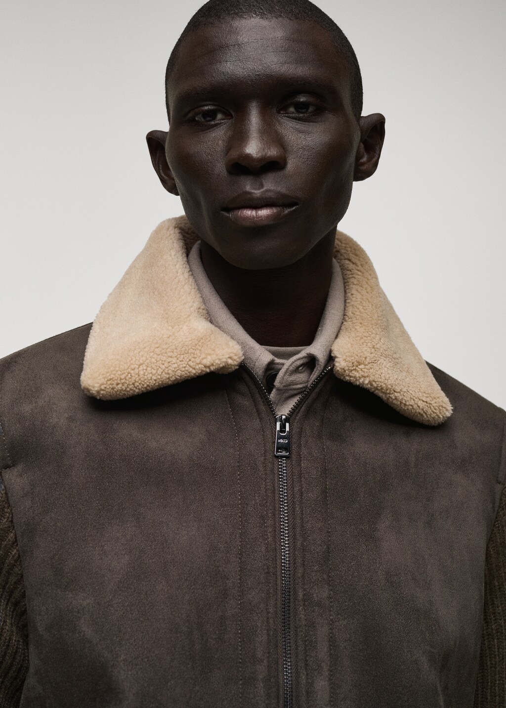 Shearling and suede-effect jacket - Chocolate