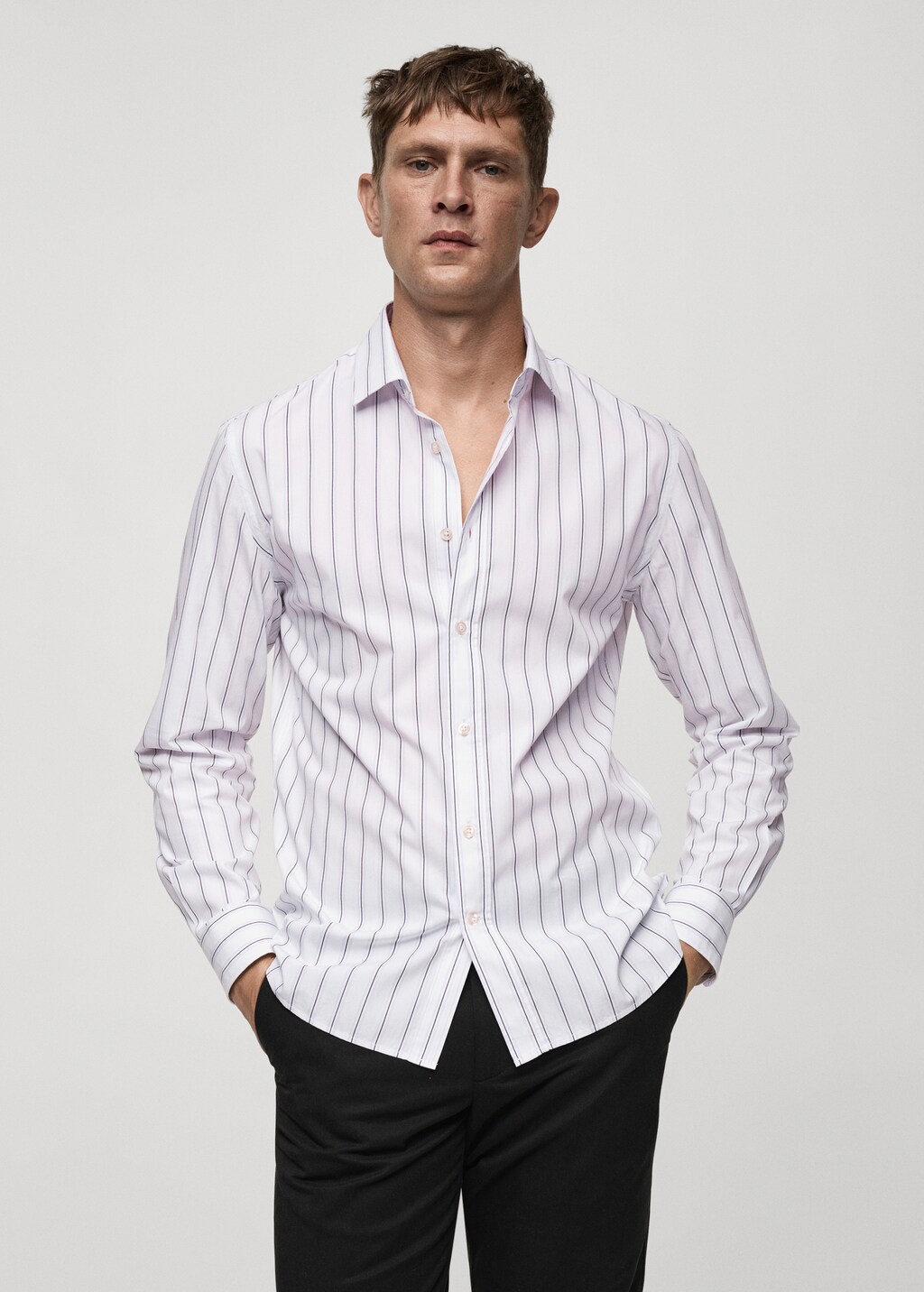 Regular-fit striped cotton shirt - Sky Blue