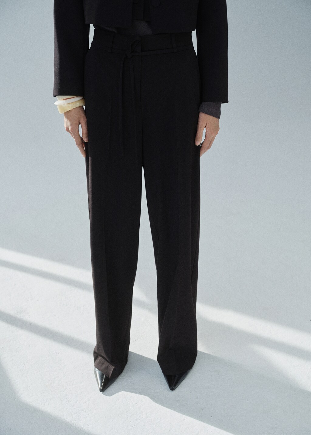 Straight suit pants with bow - Black