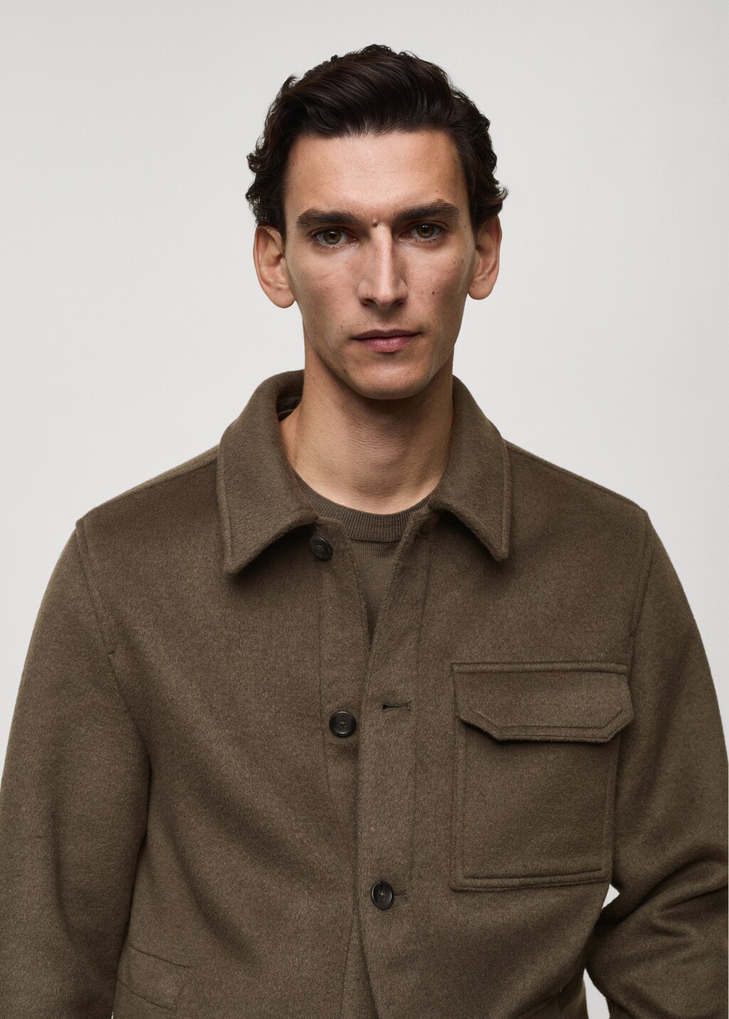Wool-blend flannel overshirt - Khaki