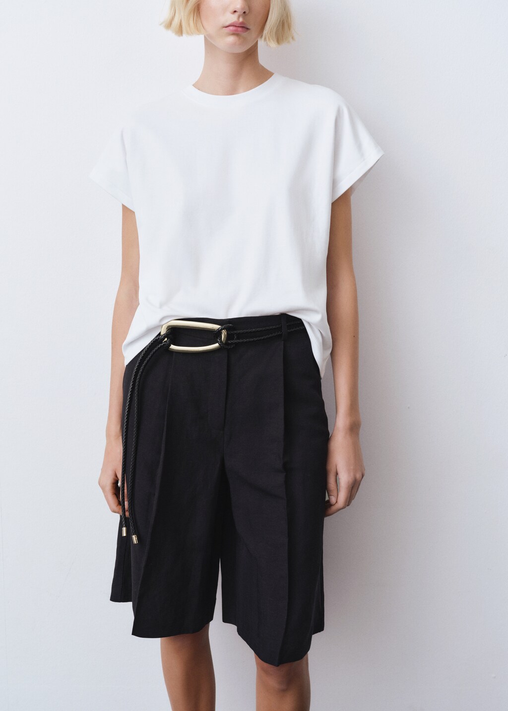 Rounded neck cotton t-shirt - Beige