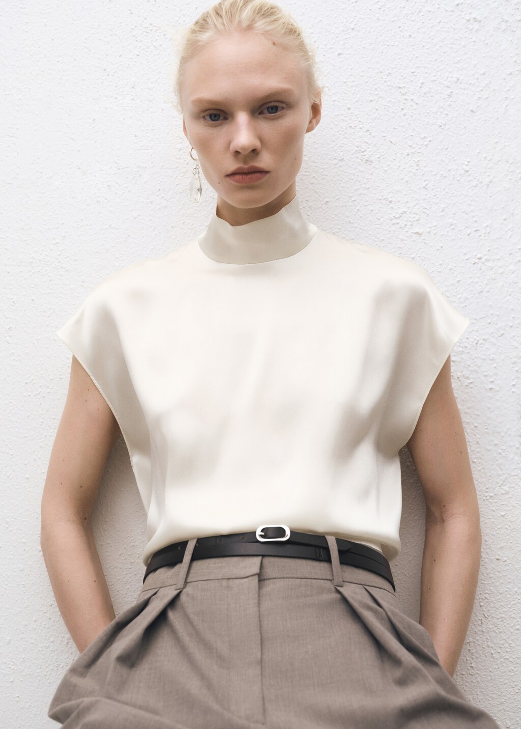 High neck silk blouse - Ecru