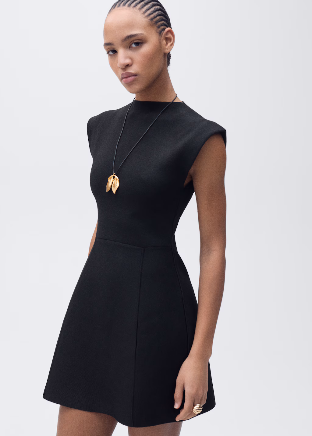 Short flared knitted dress - Black
