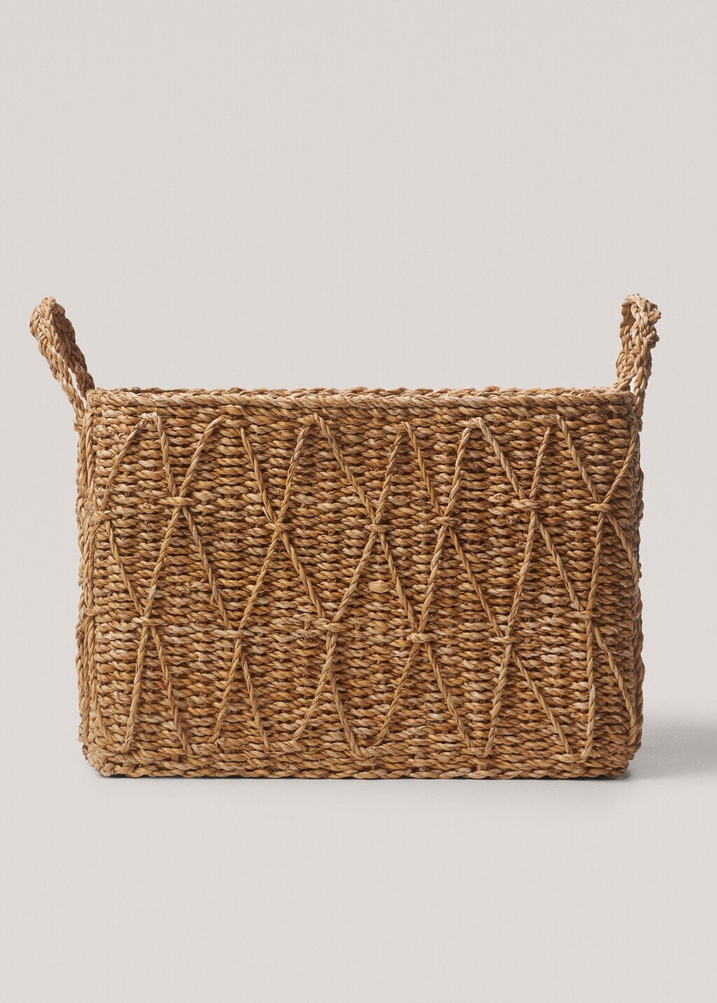 Large braided seagrass basket with rhombus design - Brown