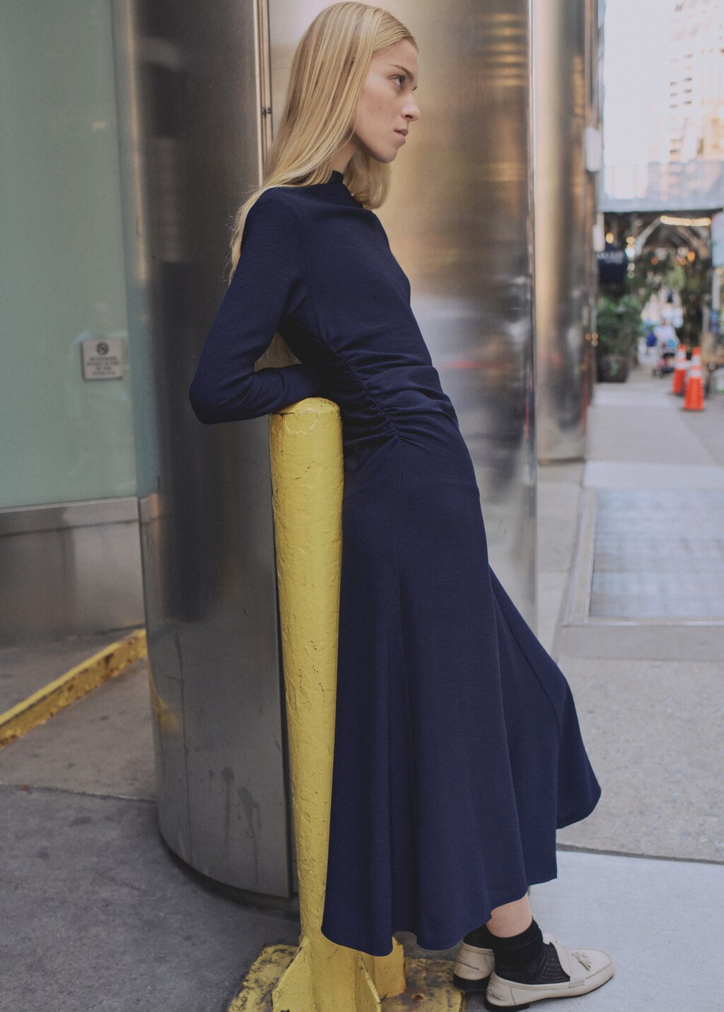 Asymmetrical pleated dress - Night Blue