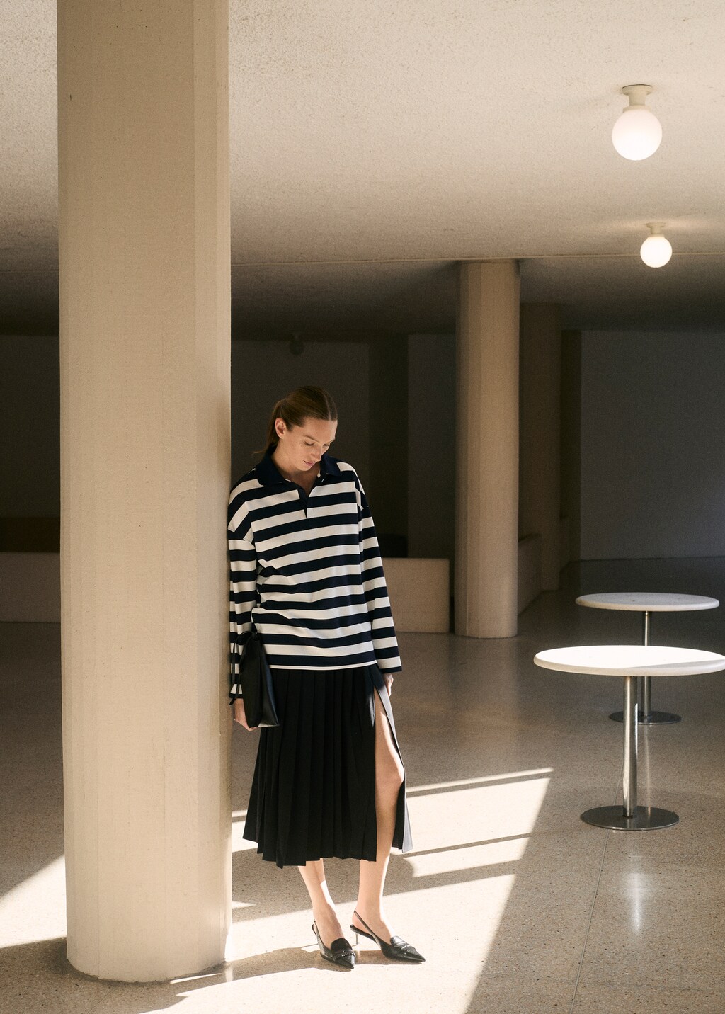 Striped polo-neck sweatshirt - Dark Navy