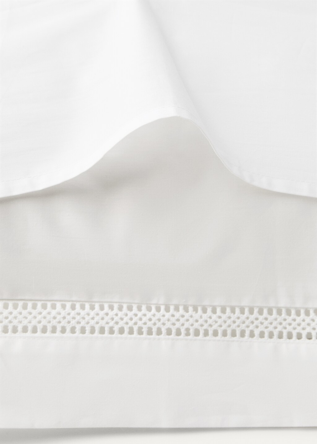 Cotton percale pillowcase with lace insert 60x60 cm - White