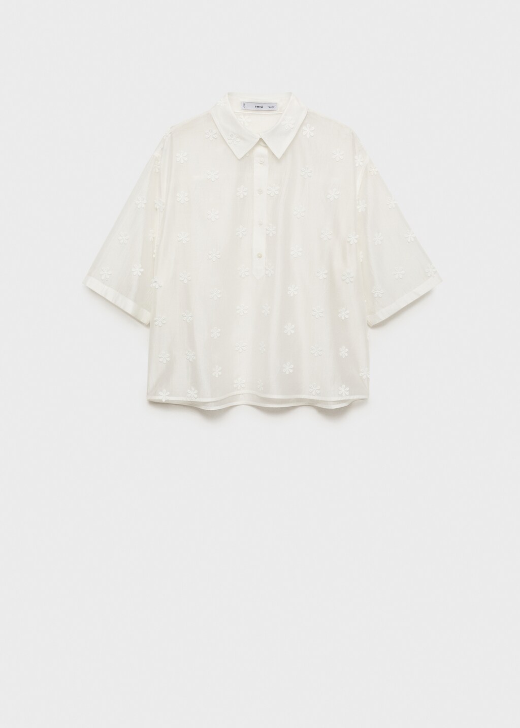 Semi-transparent lyocell shirt with flowers - White