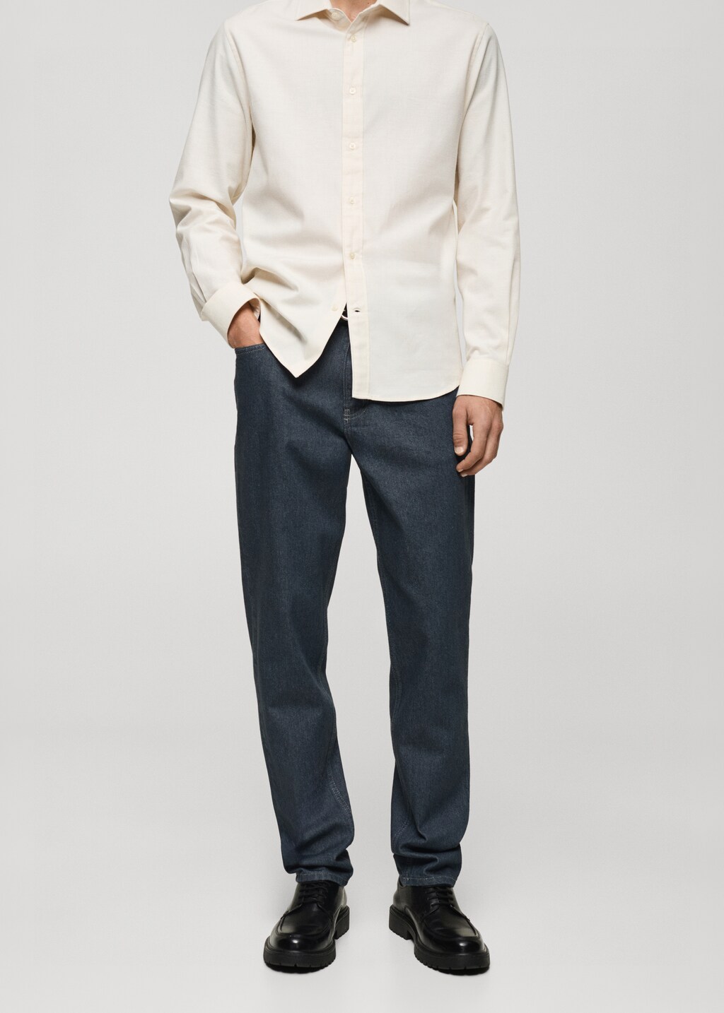 Regular-fit jeans with distressed effect - Petrol Blue