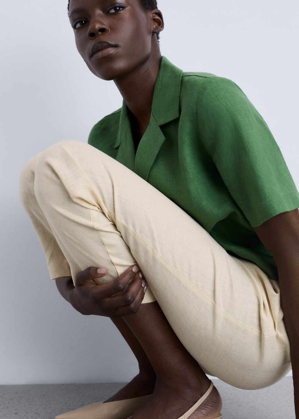 100% linen straight trousers - Black