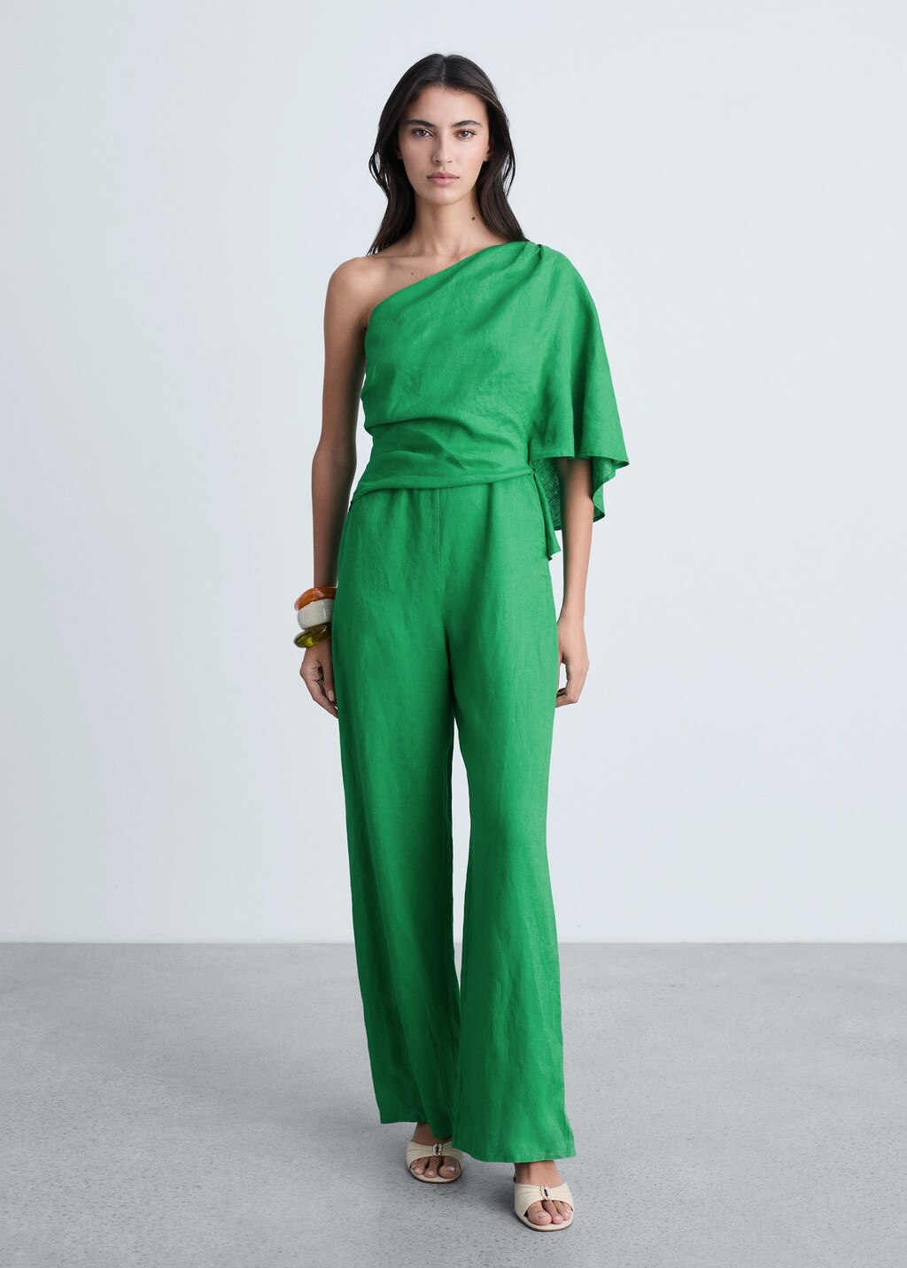 Asymmetrical linen jumpsuit - Green