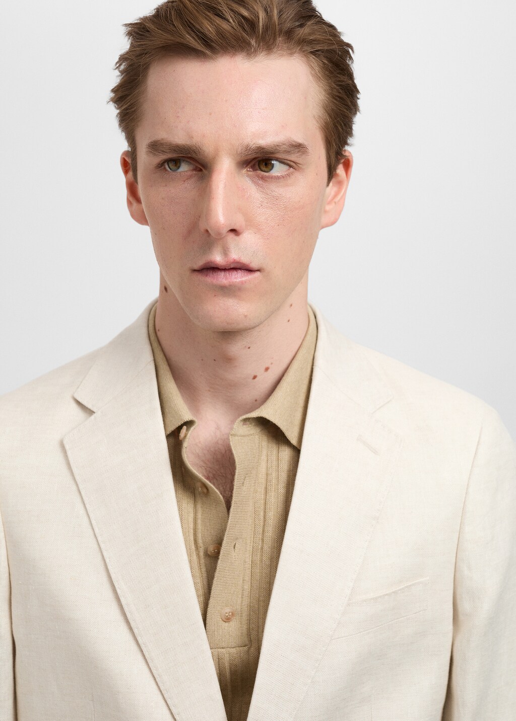 Slim fit 100% linen suit blazer - Khaki