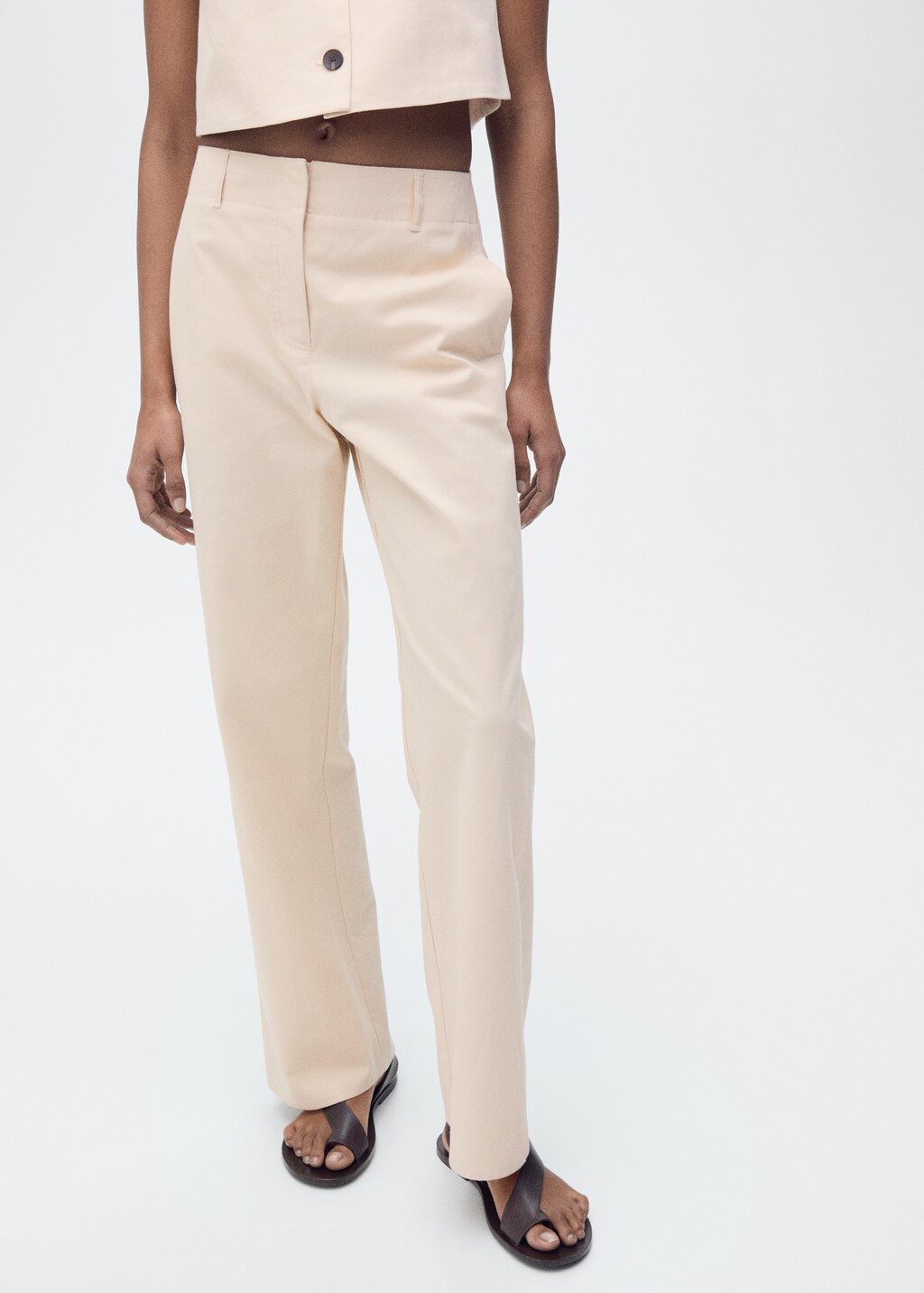 Mid-rise straight-fit cotton trousers - Ecru