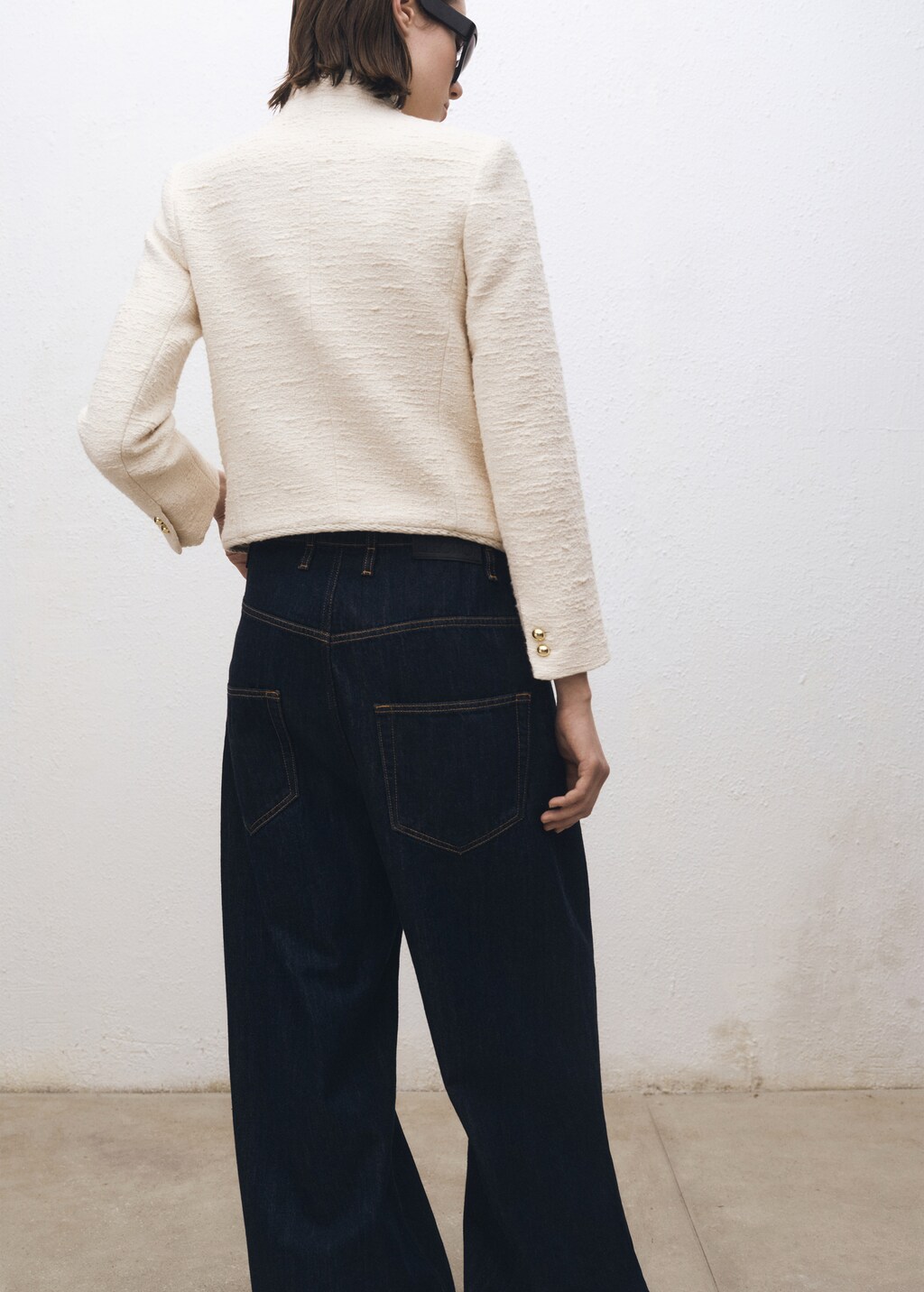 Tweed jacket with striped collar - Ecru