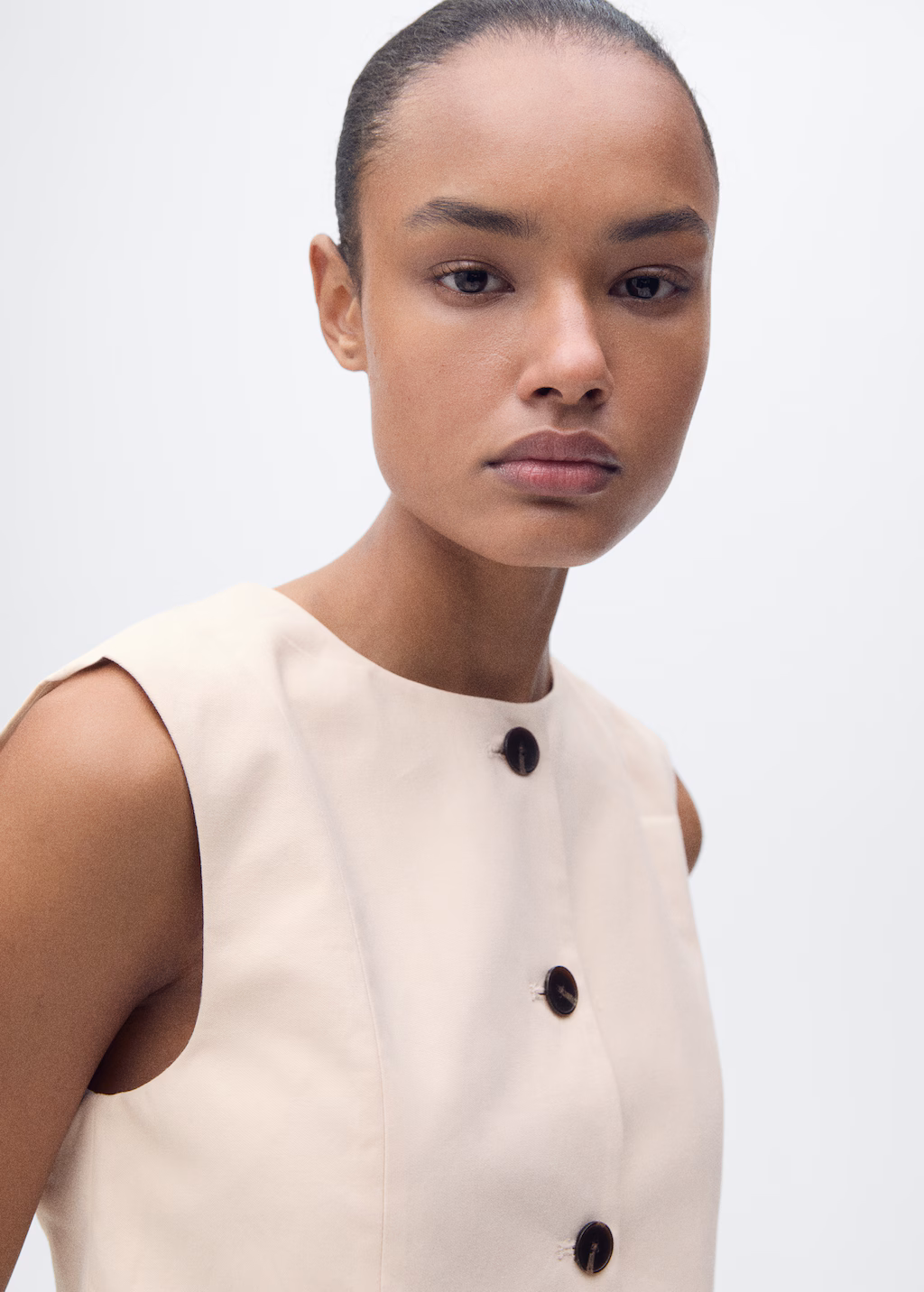 Cotton crop top with buttons - Ecru