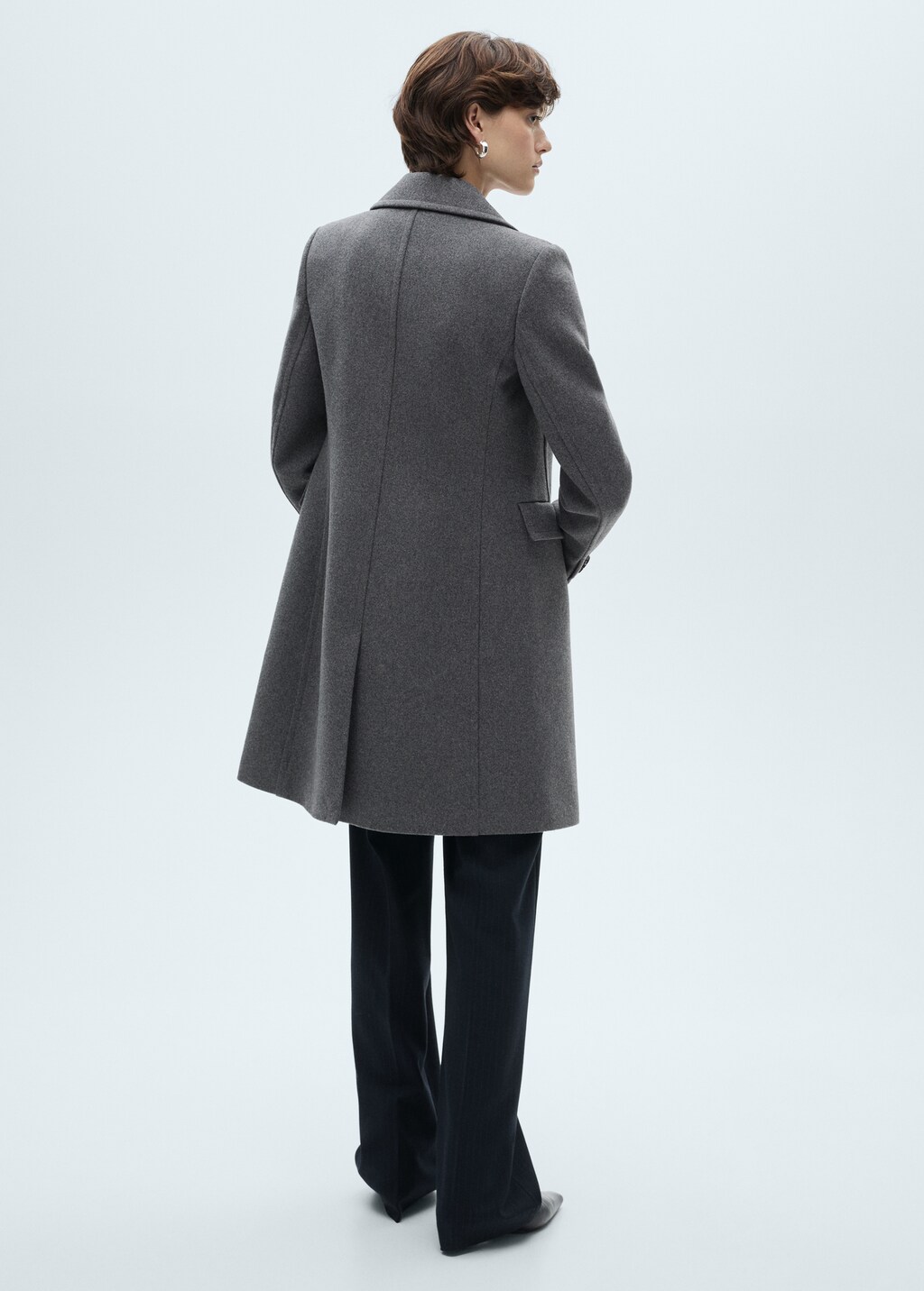 Double-breasted midi wool coat - Black