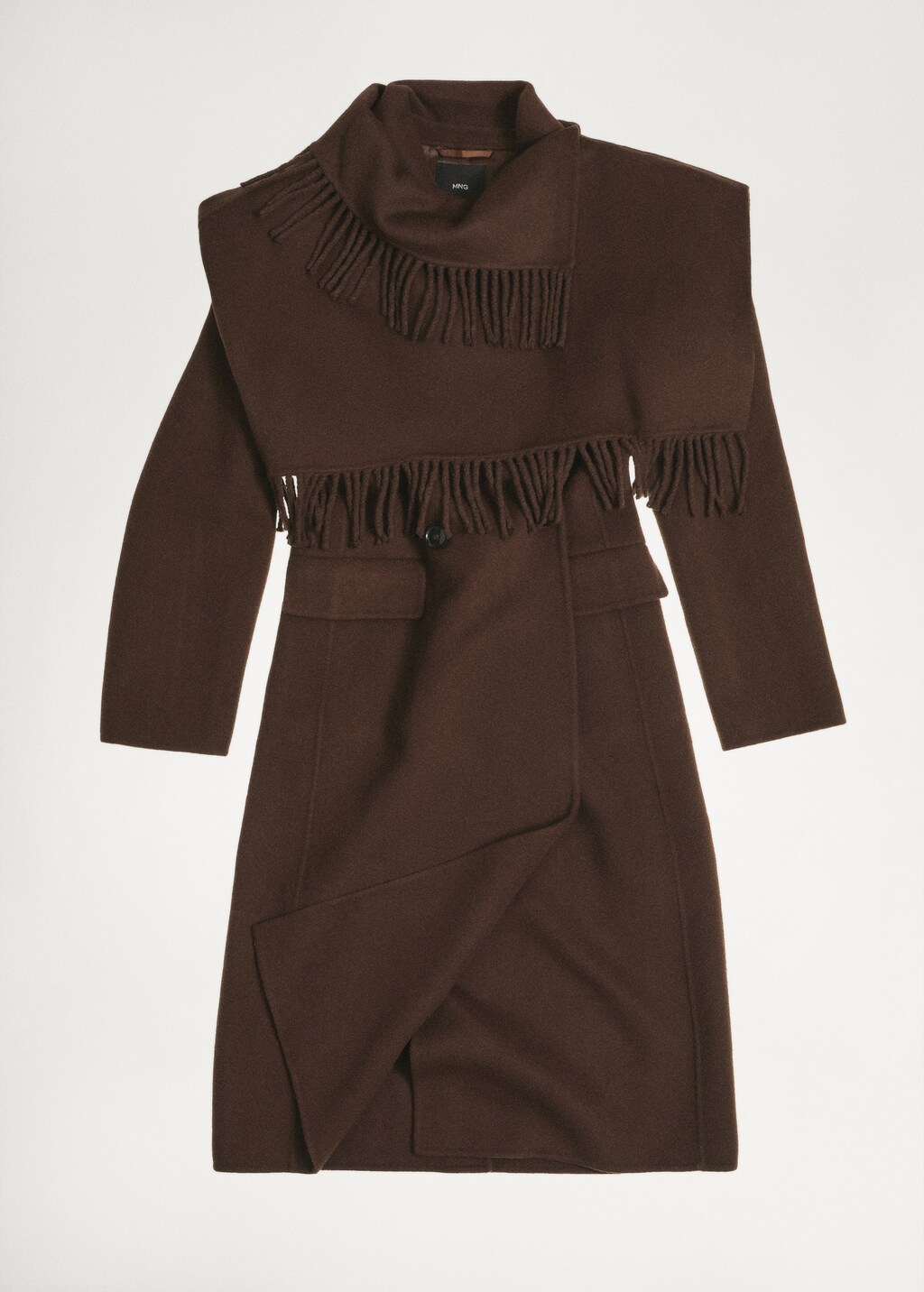Wool coat with fringed scarf - Chocolate