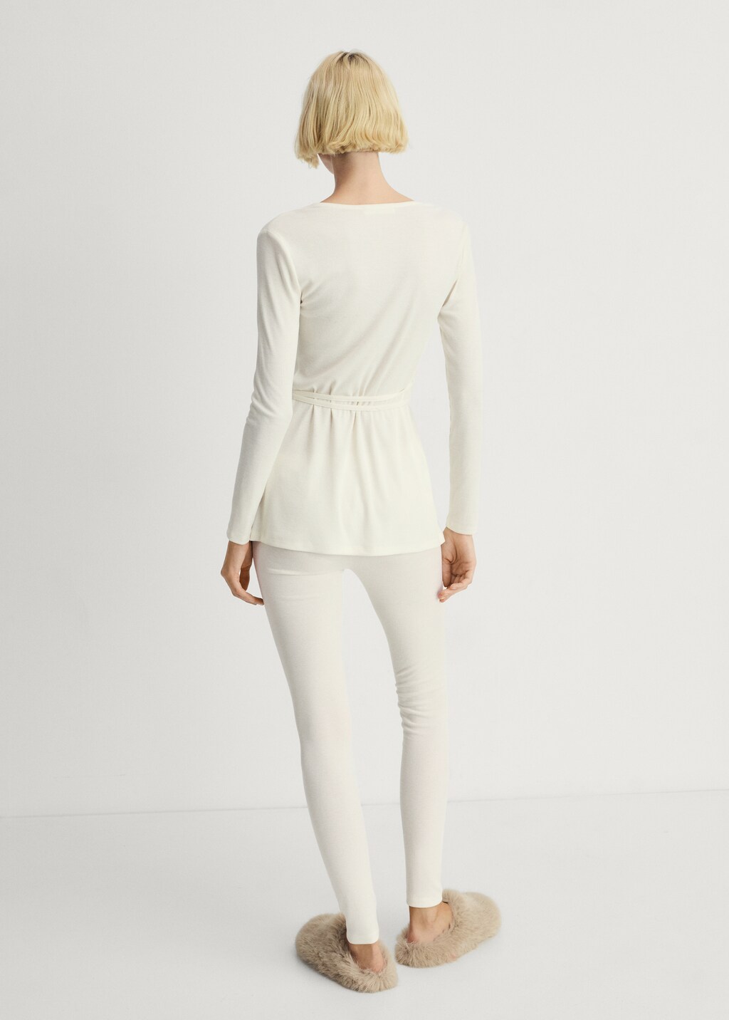 Long rib-knit trousers - Peach