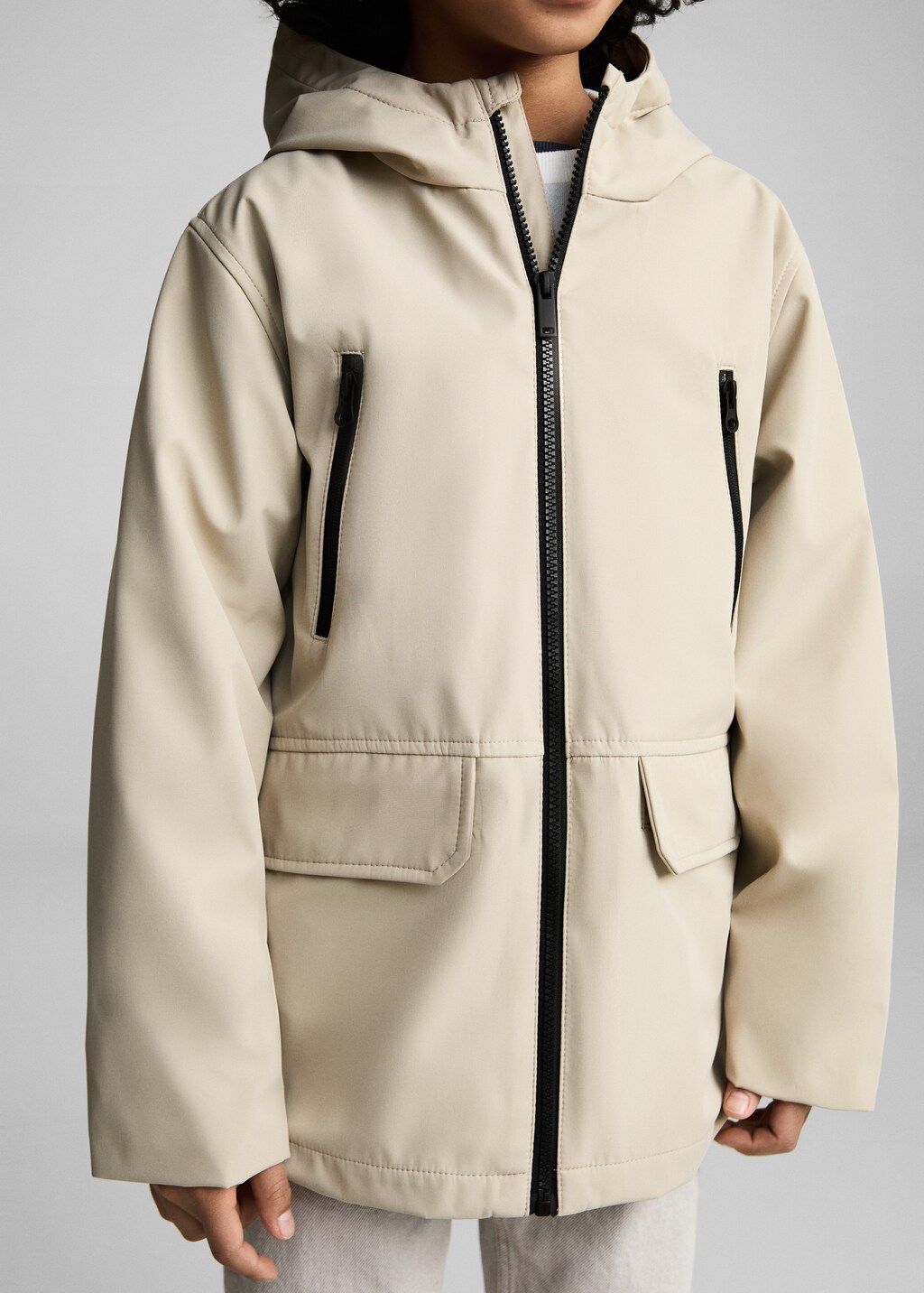 Hooded parka with pocket - Sand