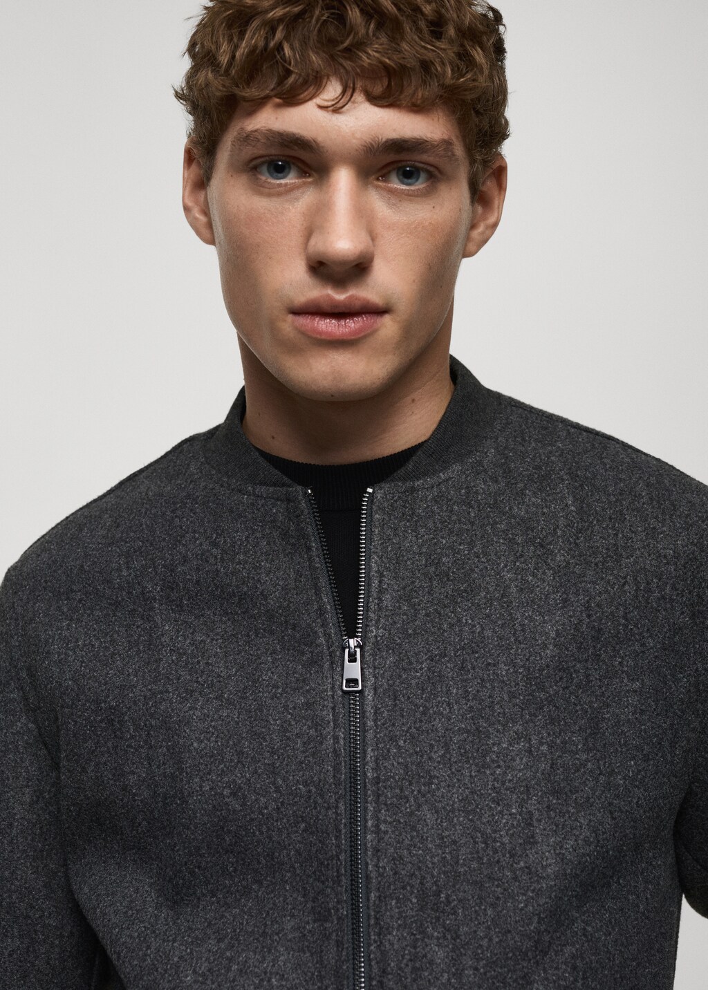 Regular-fit flannel bomber jacket - Dark Heather Grey