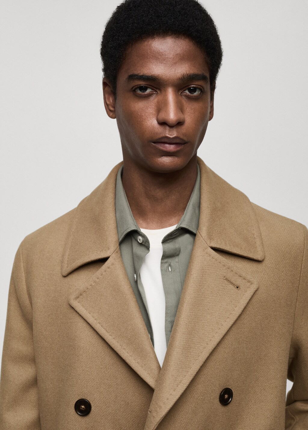 Wool double-breasted coat with buttons - Brown