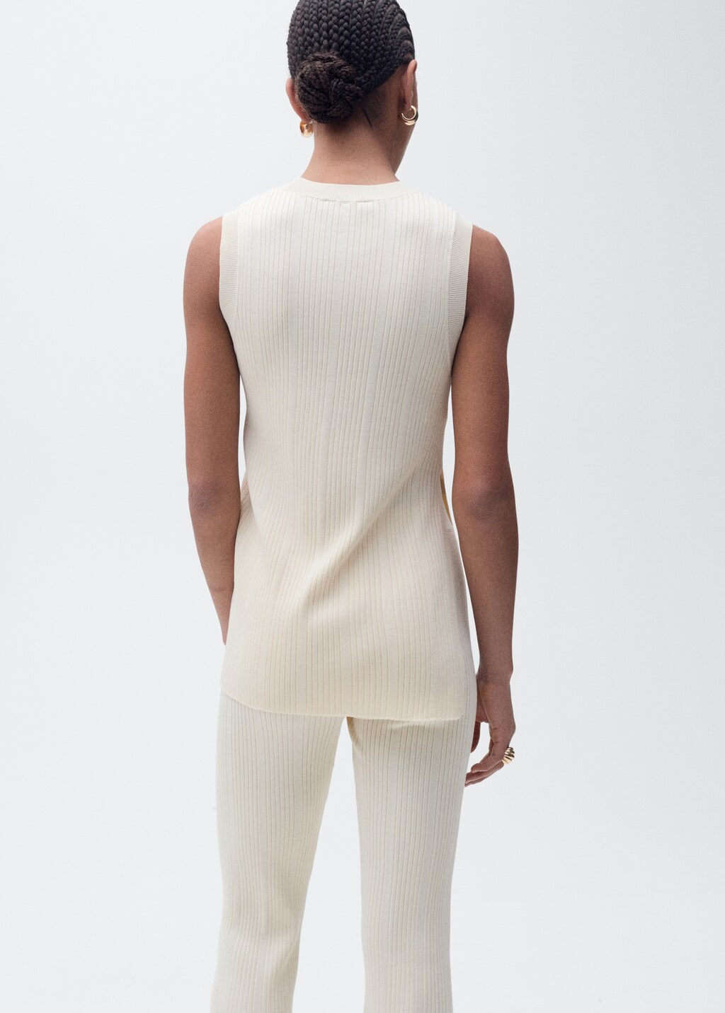 Ribbed top with openings - Ecru