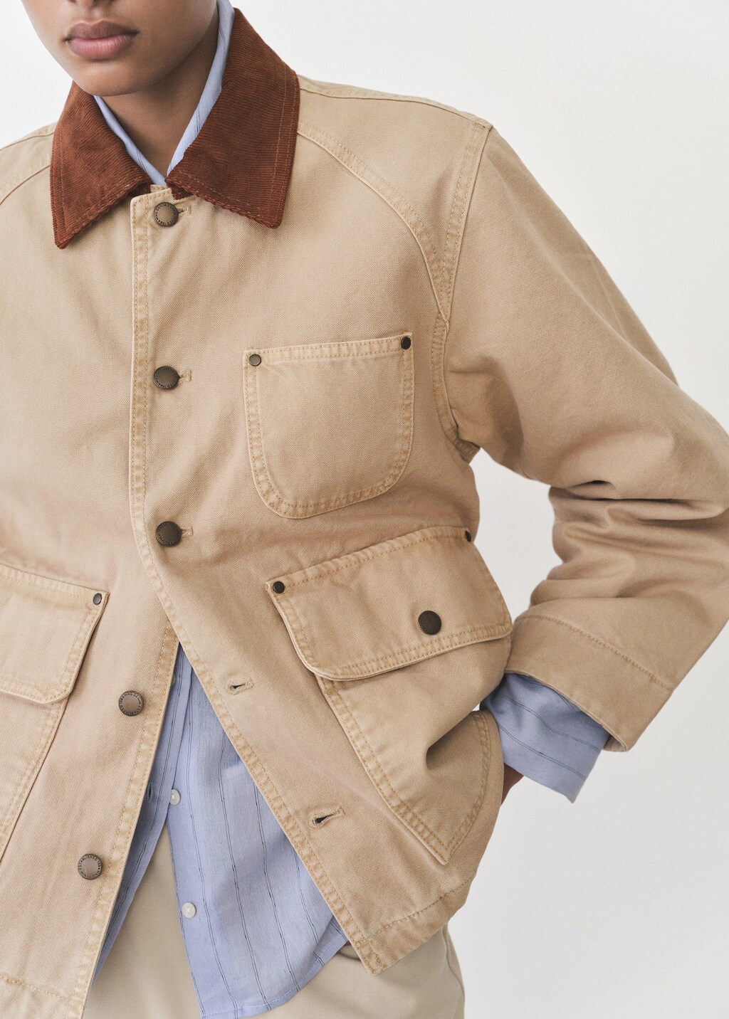 Denim parka with contrasting collar - Sand