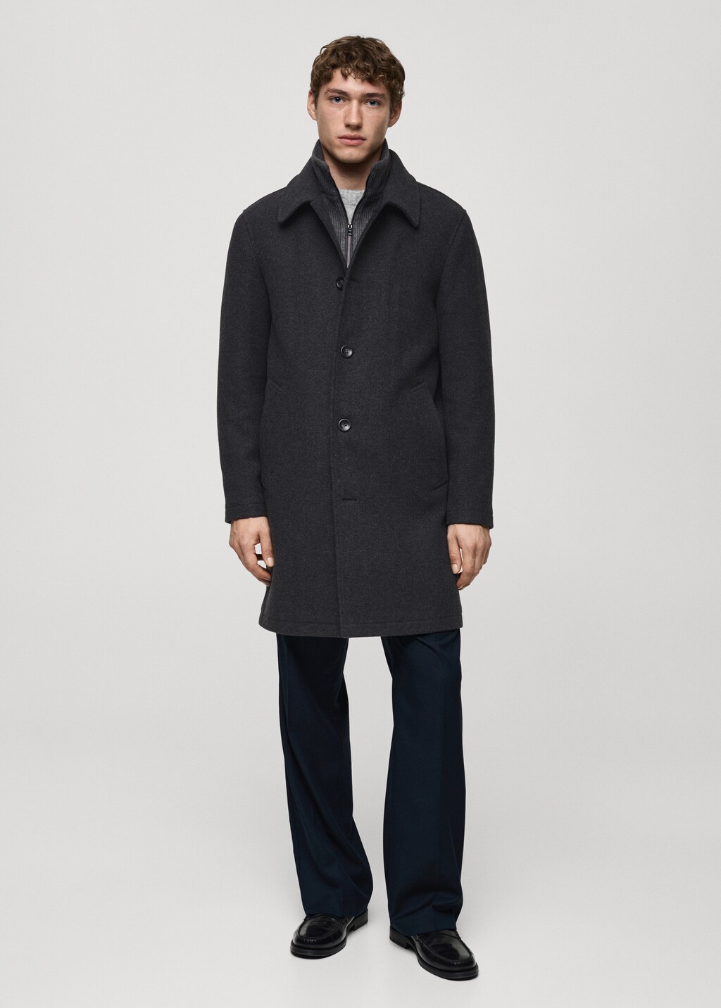 Wool coat with detachable collar - Charcoal