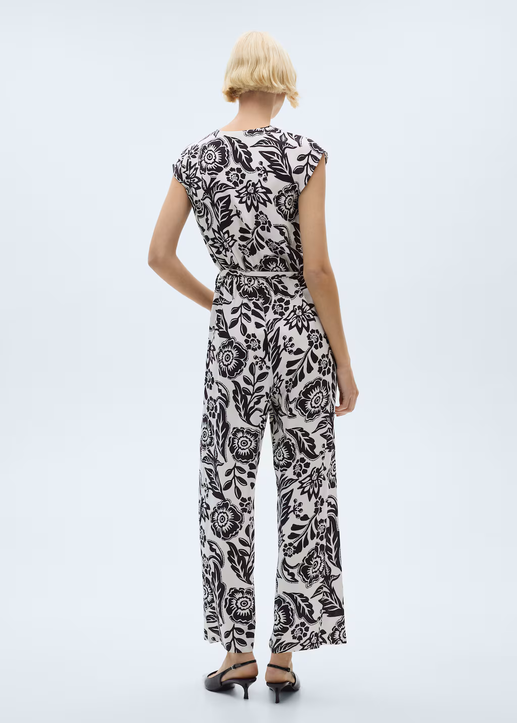 Belt printed jumpsuit - White