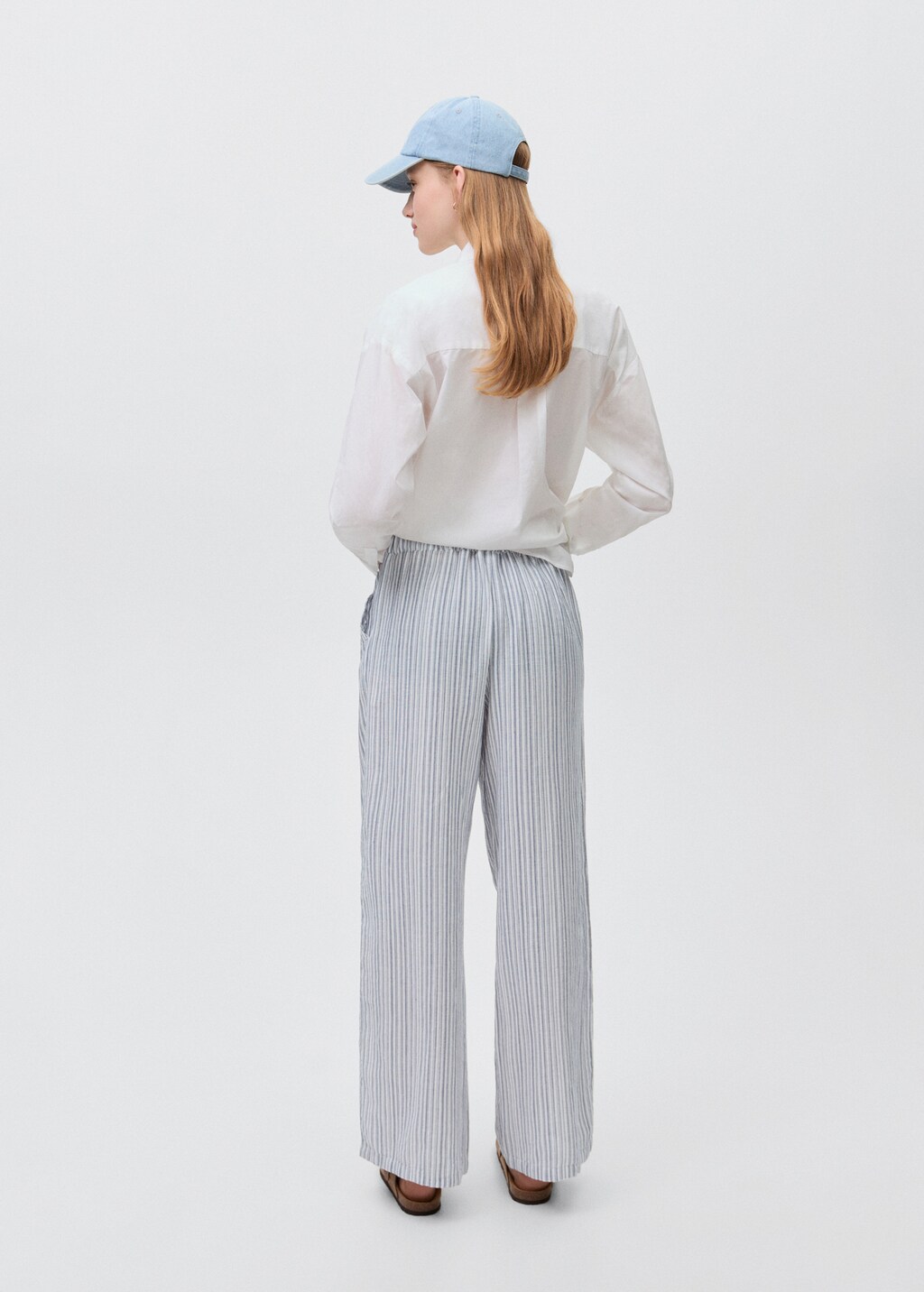 Striped cotton trousers - Sky Blue