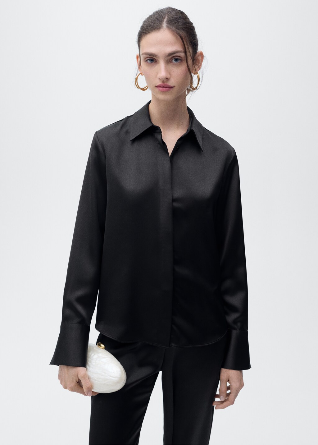 Regular-fit satin shirt - Ecru