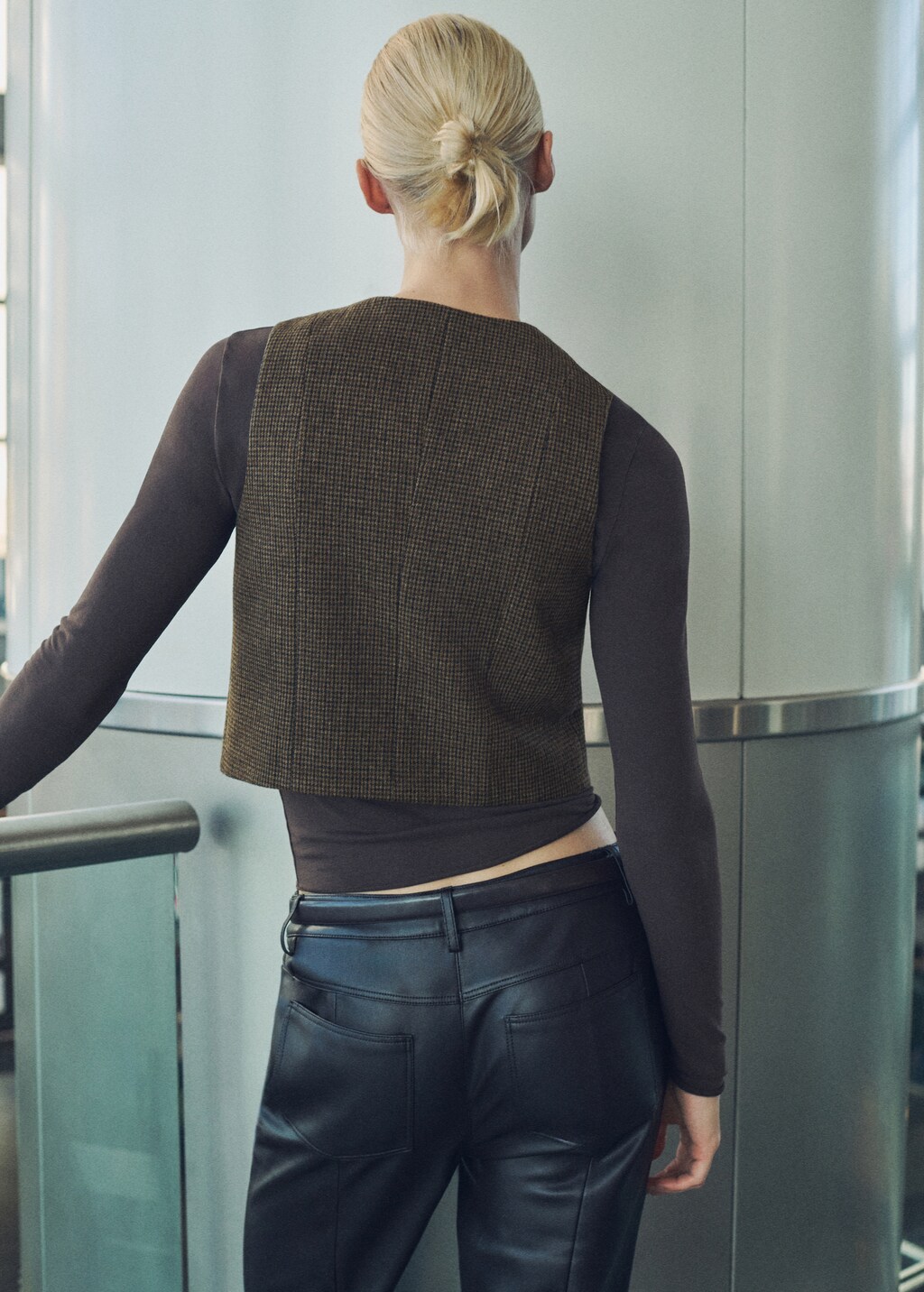 Micro-houndstooth wool waistcoat - Brown