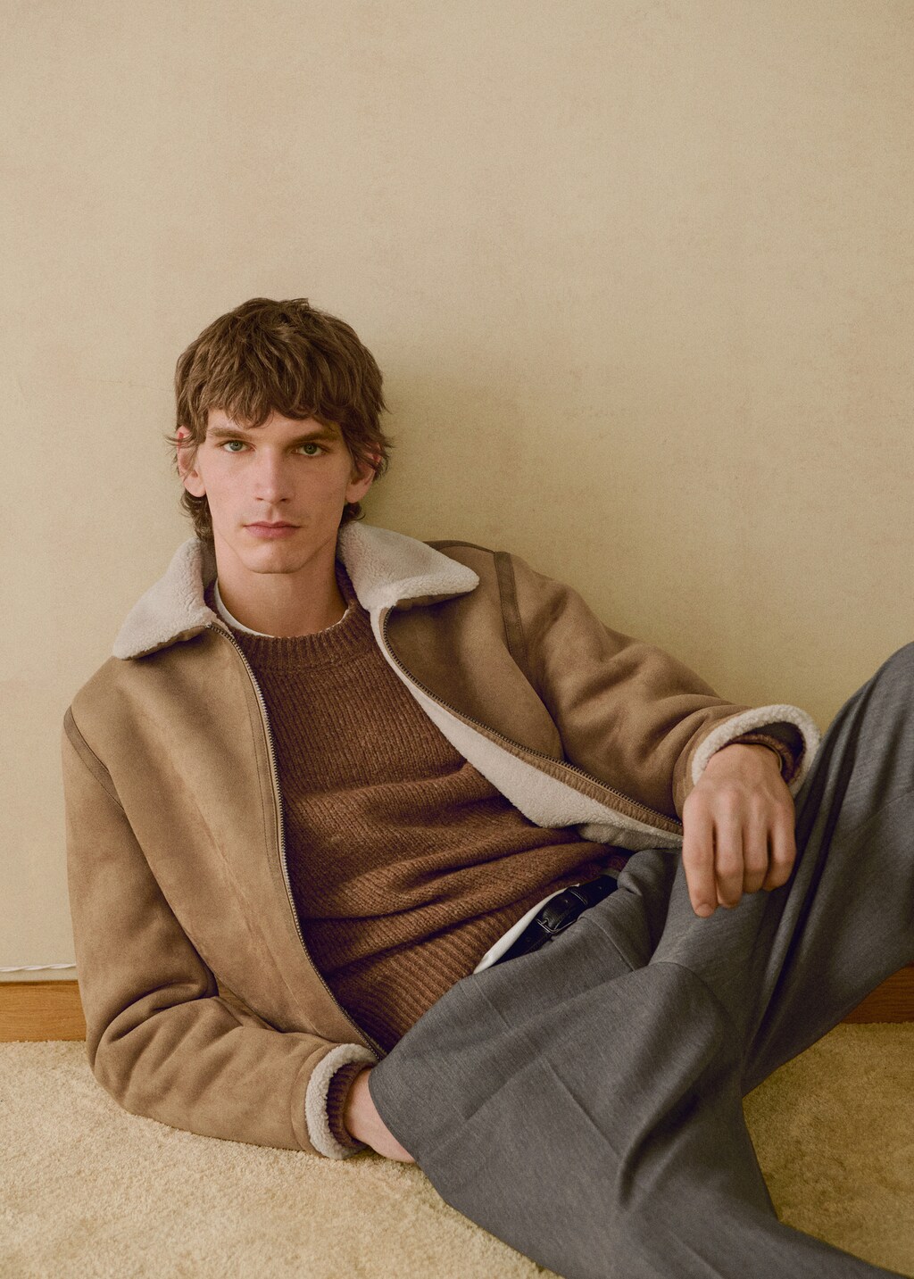 Double face jacket with sheepskin details - Medium Brown