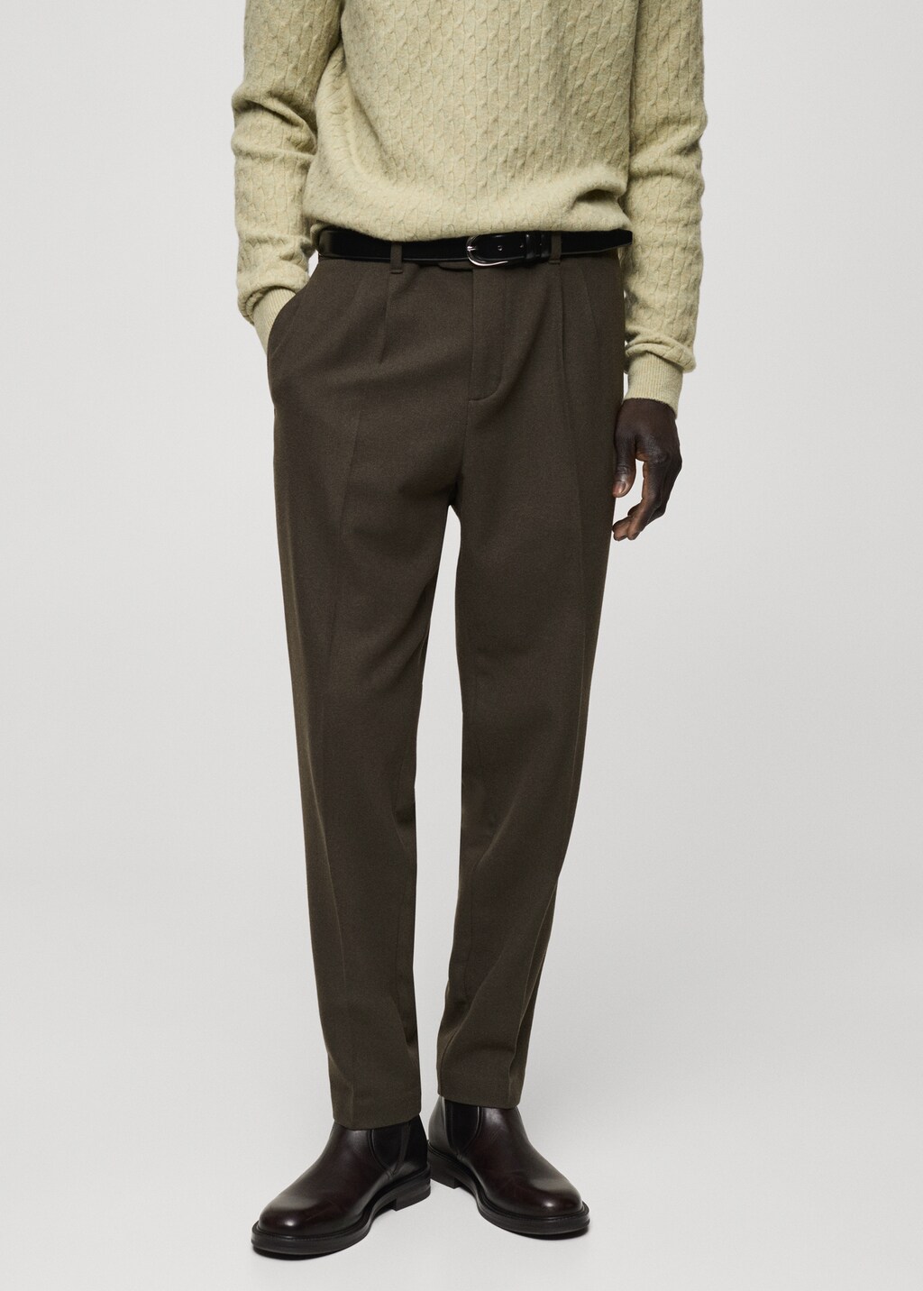 Wool flannel trousers with pleats - Dark Navy