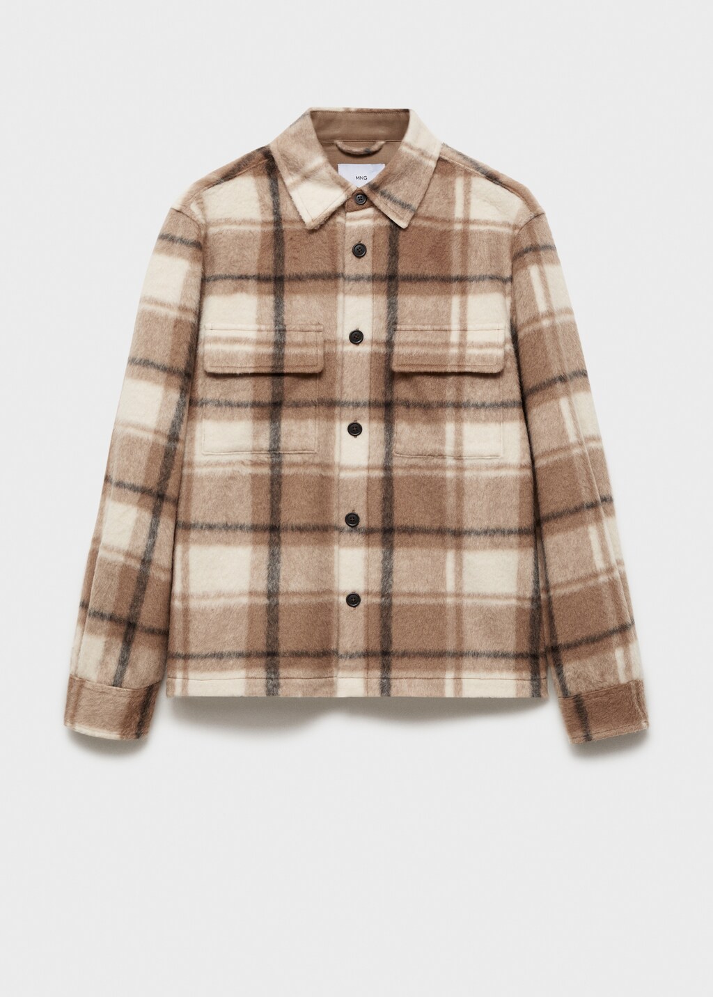 Check flannel textured overshirt - Beige