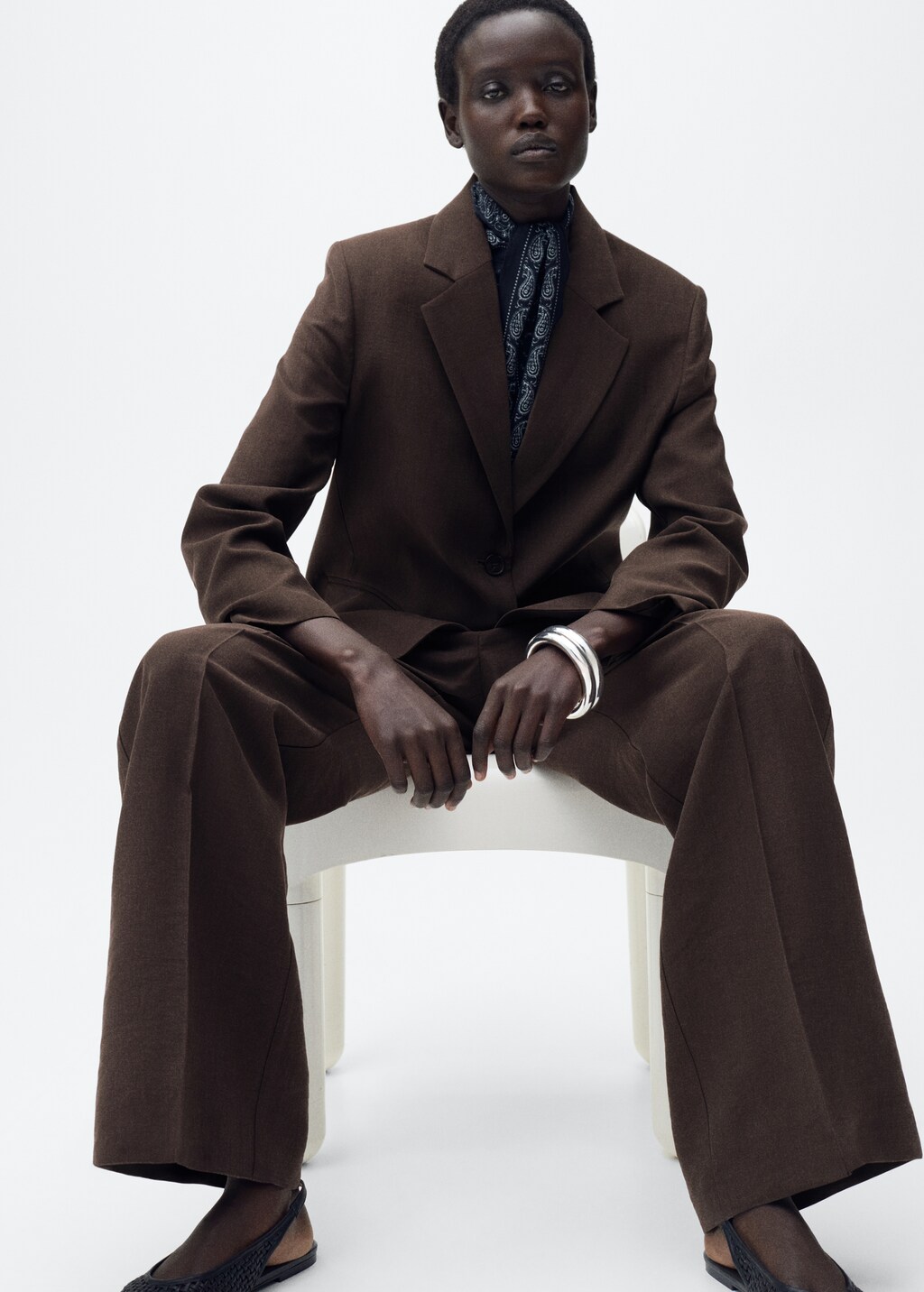 Straight lyocell suit trousers - Brown