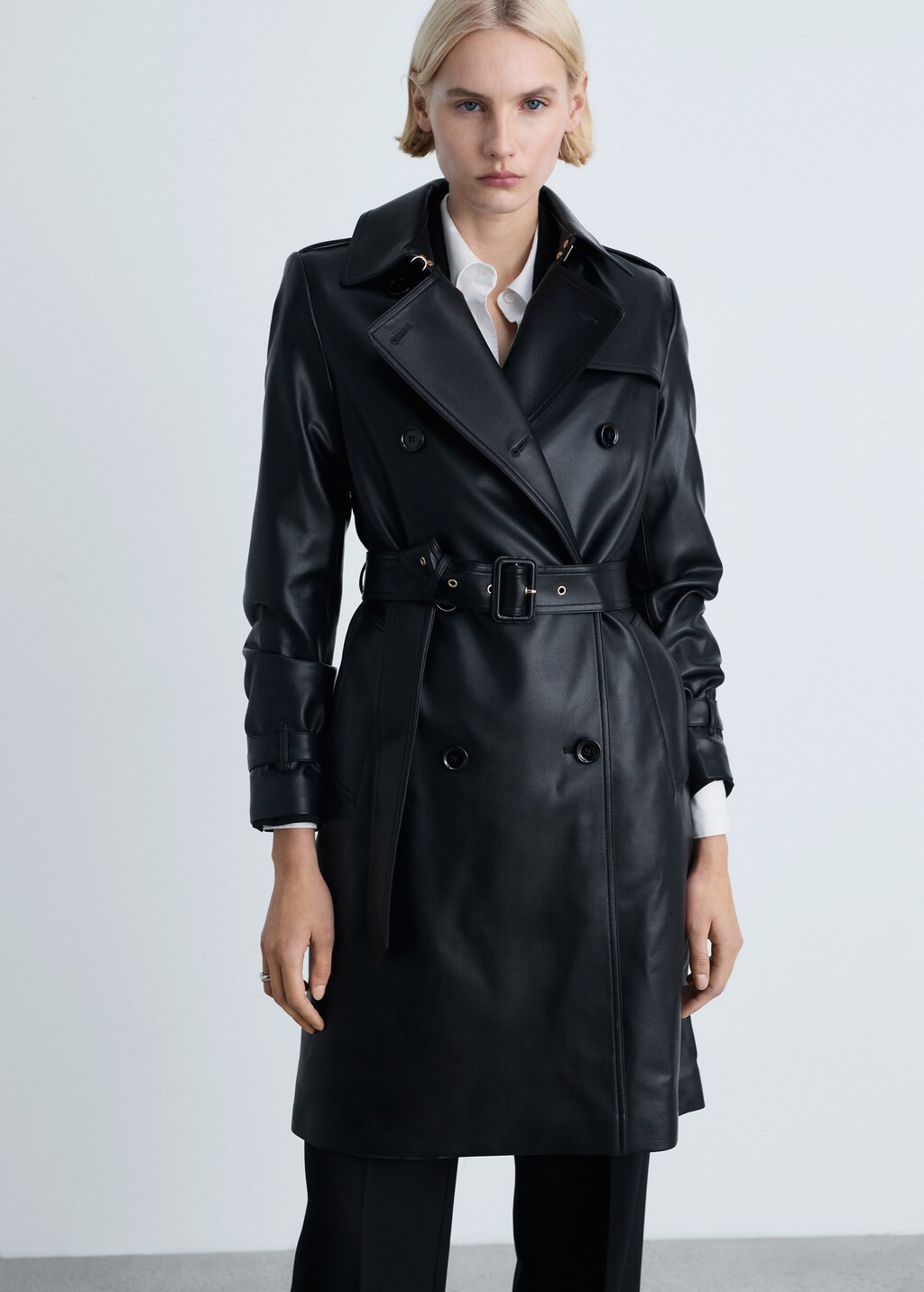 Leather-effect trench coat - Black