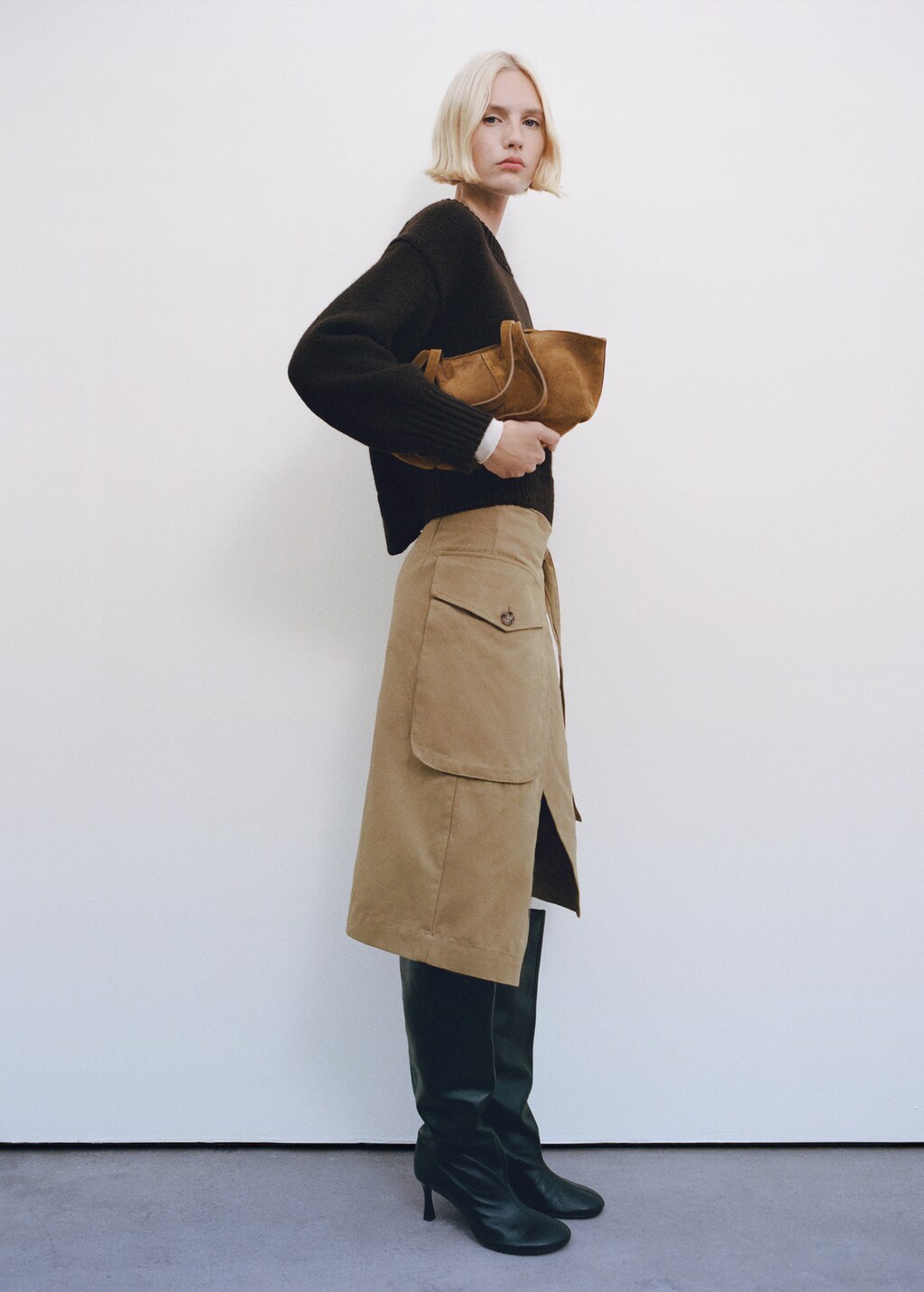 Double handle suede bag - Chocolate