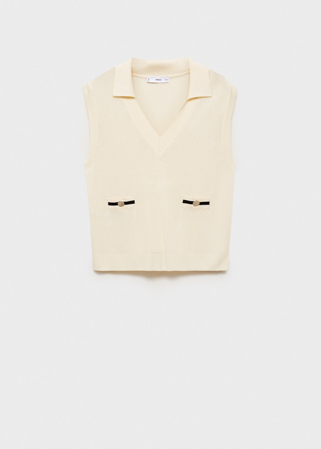 Knitted gilet with contrasting pockets - Ecru