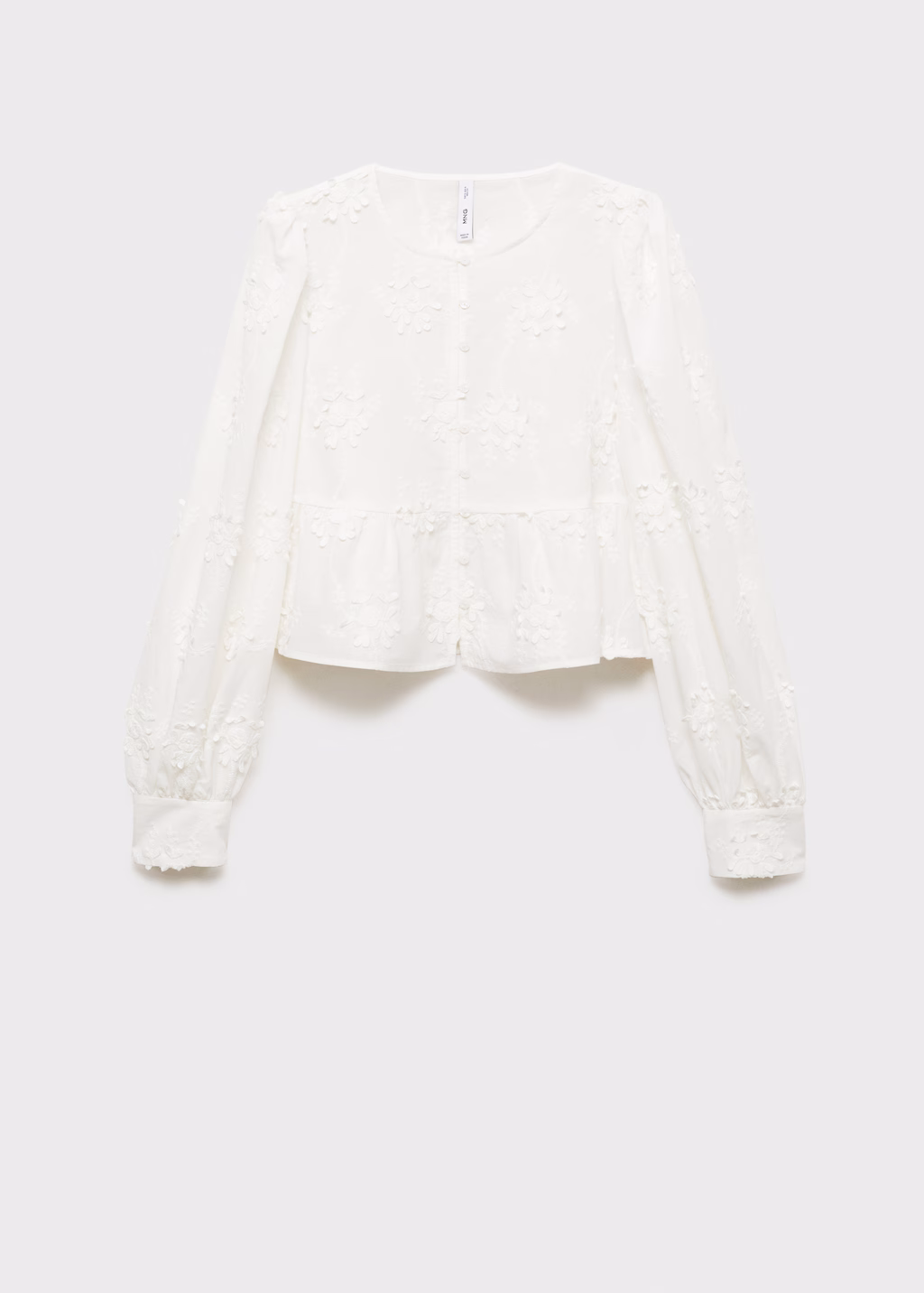 Flower-embroidered cotton blouse - Off White